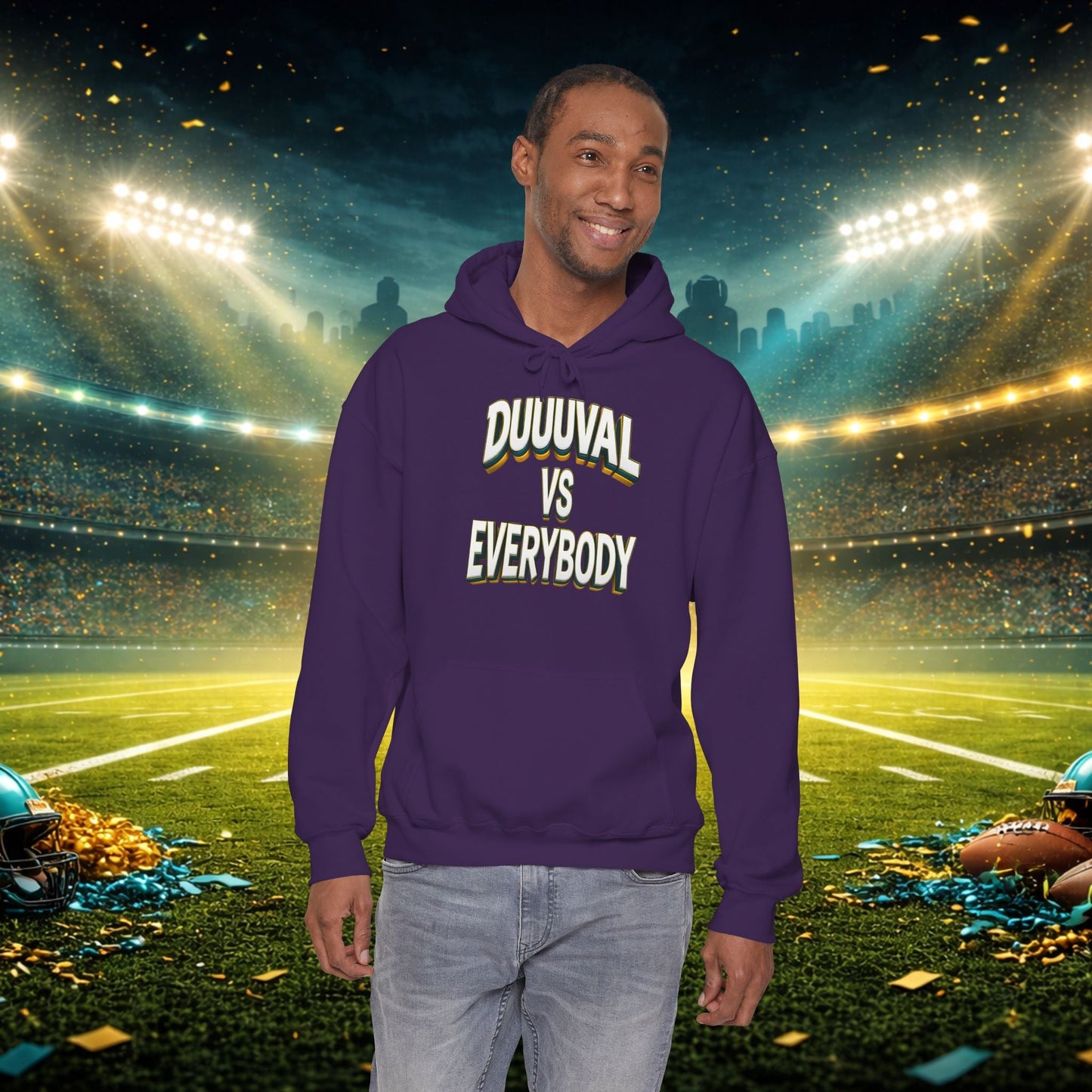 Defend The Bank Hoodie — "DUUUVAL vs EVERYBODY" Jacksonville Streetwear Hoodie Printify