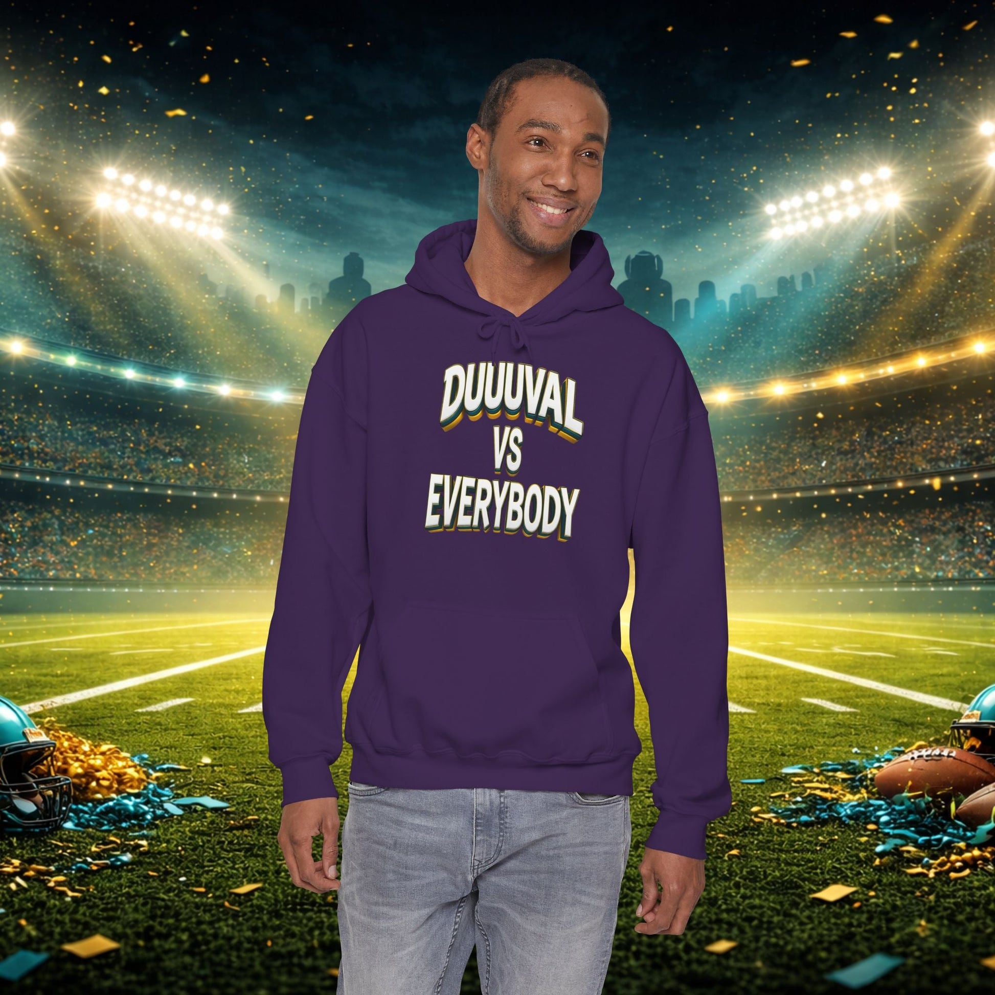 Defend The Bank Hoodie — "DUUUVAL vs EVERYBODY" Jacksonville Streetwear Hoodie Printify