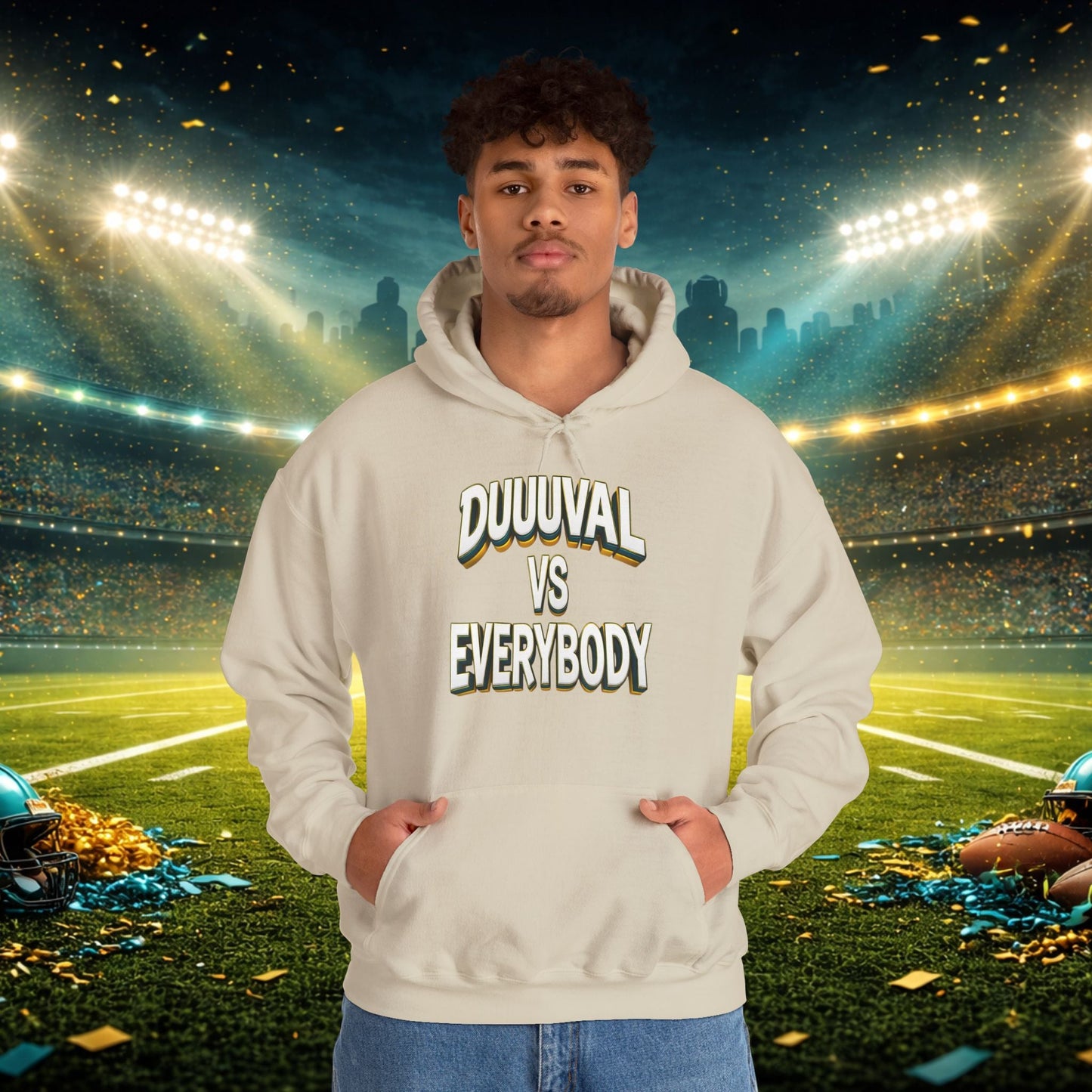 Defend The Bank Hoodie — "DUUUVAL vs EVERYBODY" Jacksonville Streetwear Hoodie Printify