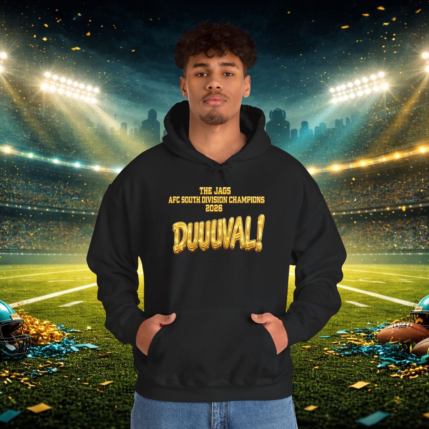 DUUUVAL Football Hoodie – "Locked In, Hunt Every Down" Team Pride Sweatshirt Printify