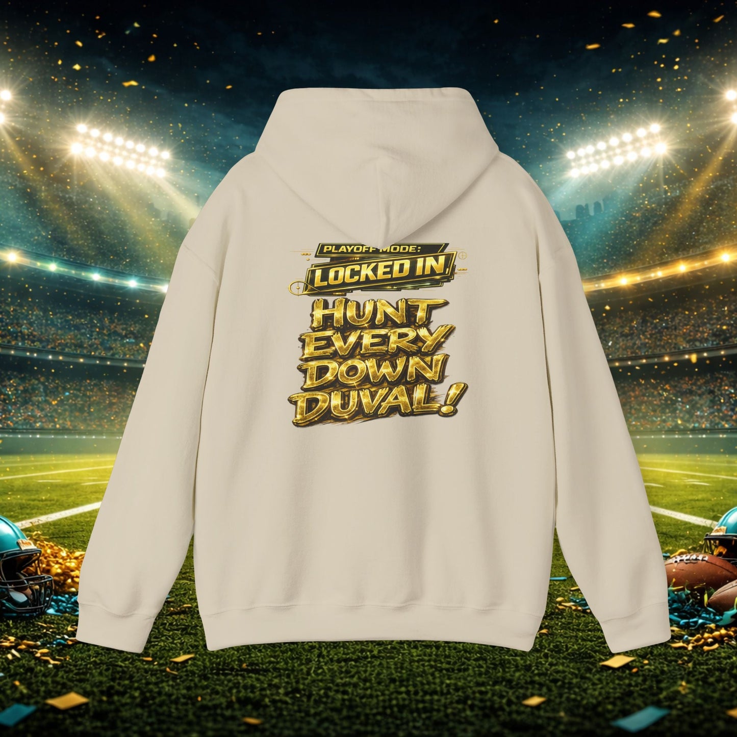 DUUUVAL Football Hoodie – "Locked In, Hunt Every Down" Team Pride Sweatshirt Printify