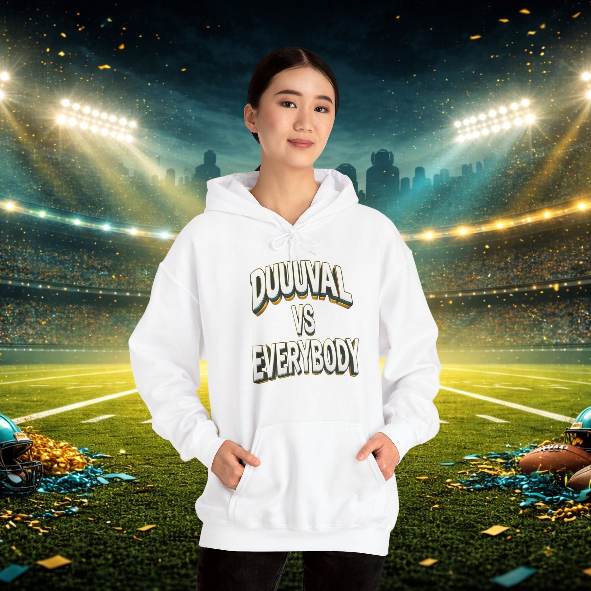 Defend The Bank Hoodie — "DUUUVAL vs EVERYBODY" Jacksonville Streetwear Hoodie Printify