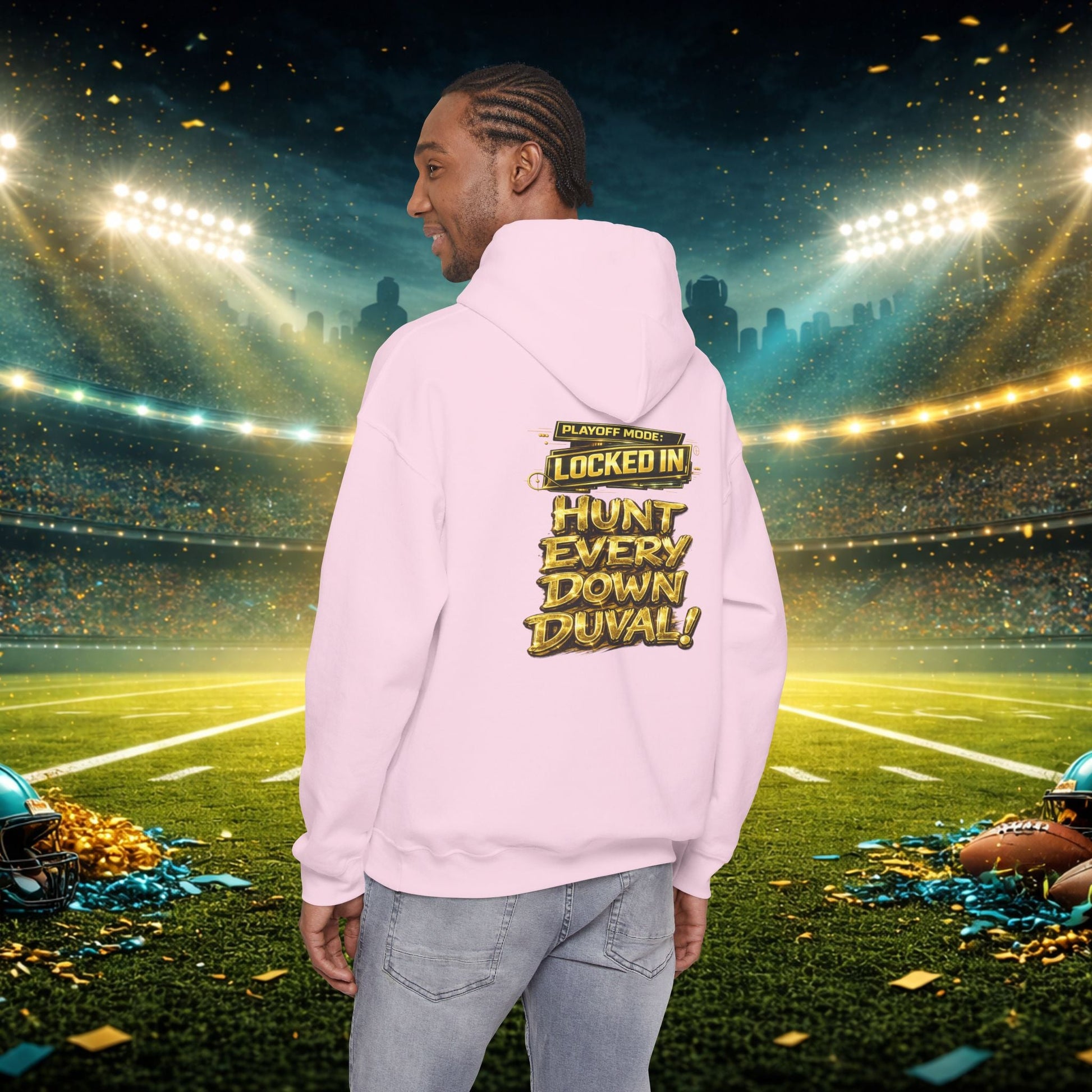 DUUUVAL Football Hoodie – "Locked In, Hunt Every Down" Team Pride Sweatshirt Printify