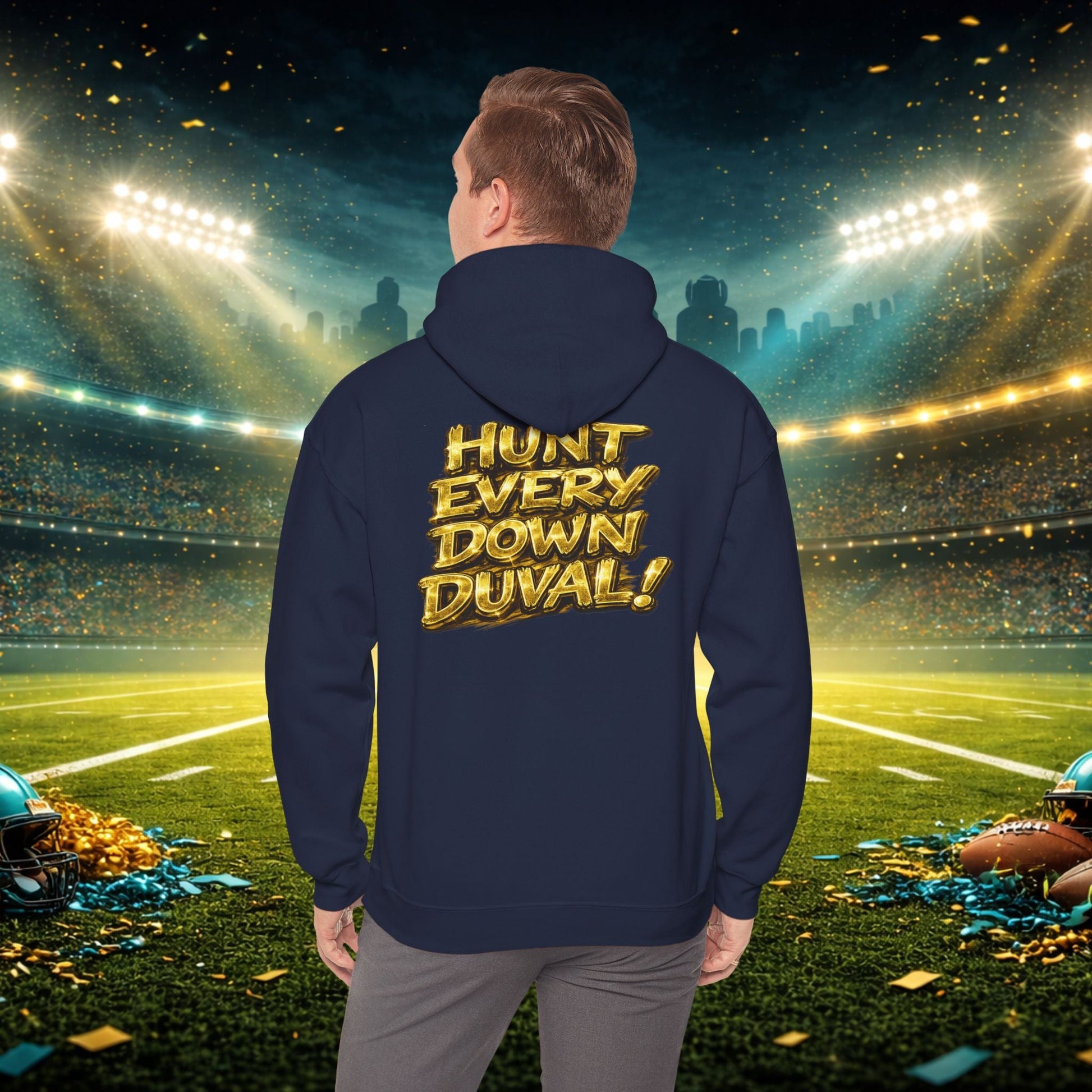 DUUUVAL Football Hoodie – "Locked In, Hunt Every Down" Team Pride Sweatshirt Printify