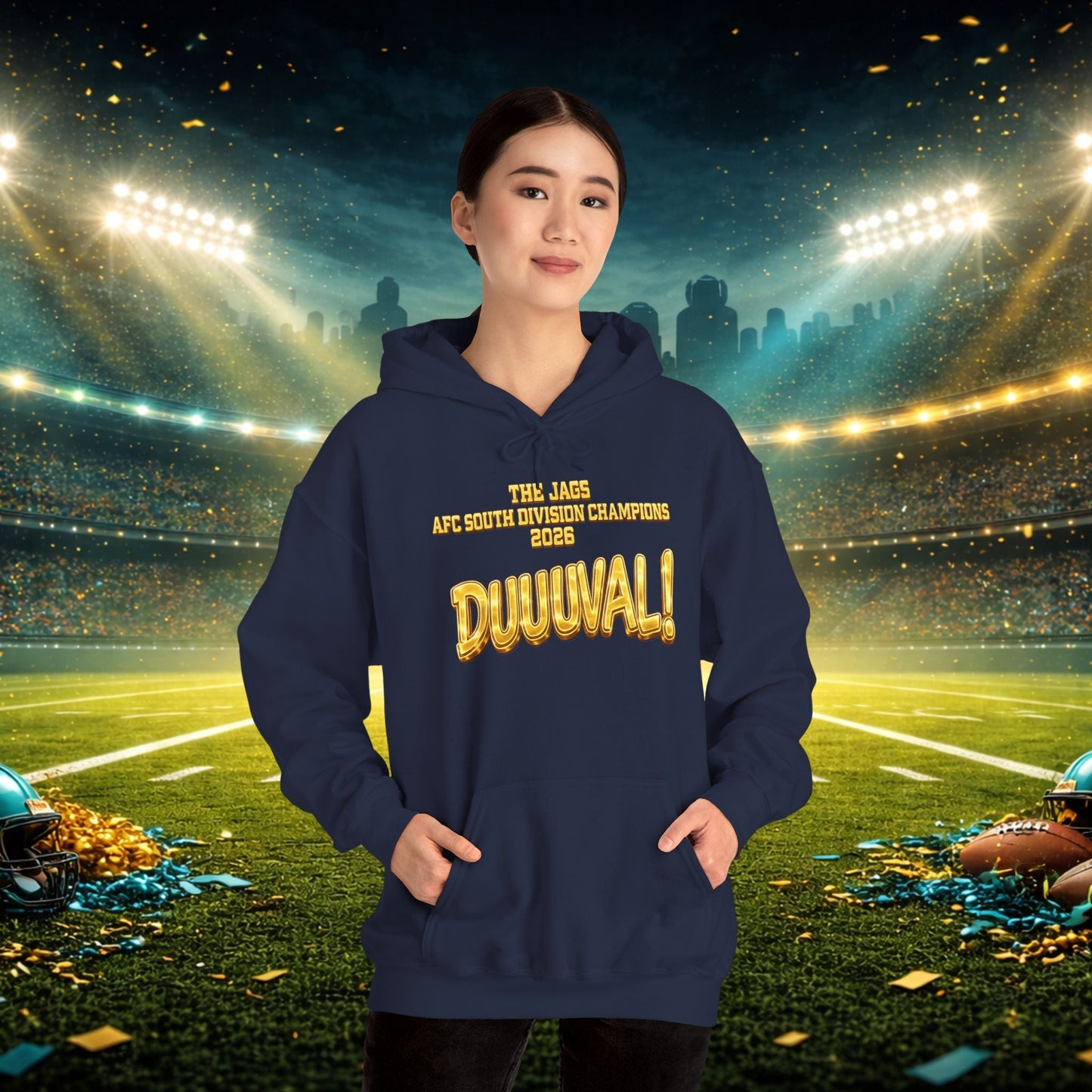 DUUUVAL Football Hoodie – "Locked In, Hunt Every Down" Team Pride Sweatshirt Printify