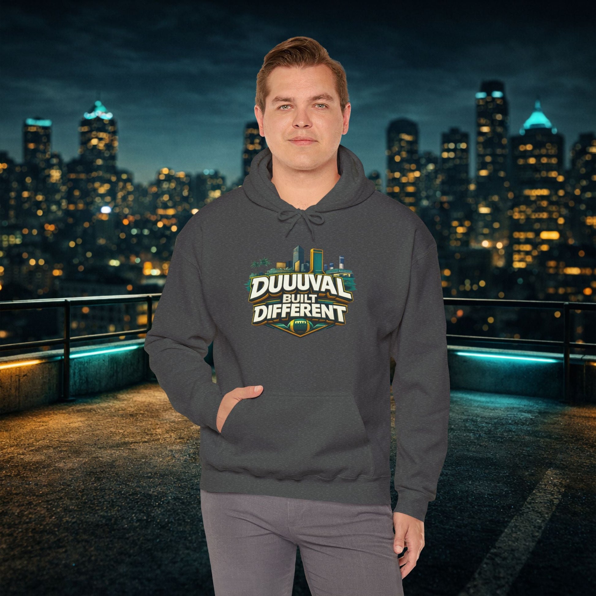 Duuuval Built Different / Defend The Bank Hoodie — Jacksonville Pride Graphic Hoodie Printify