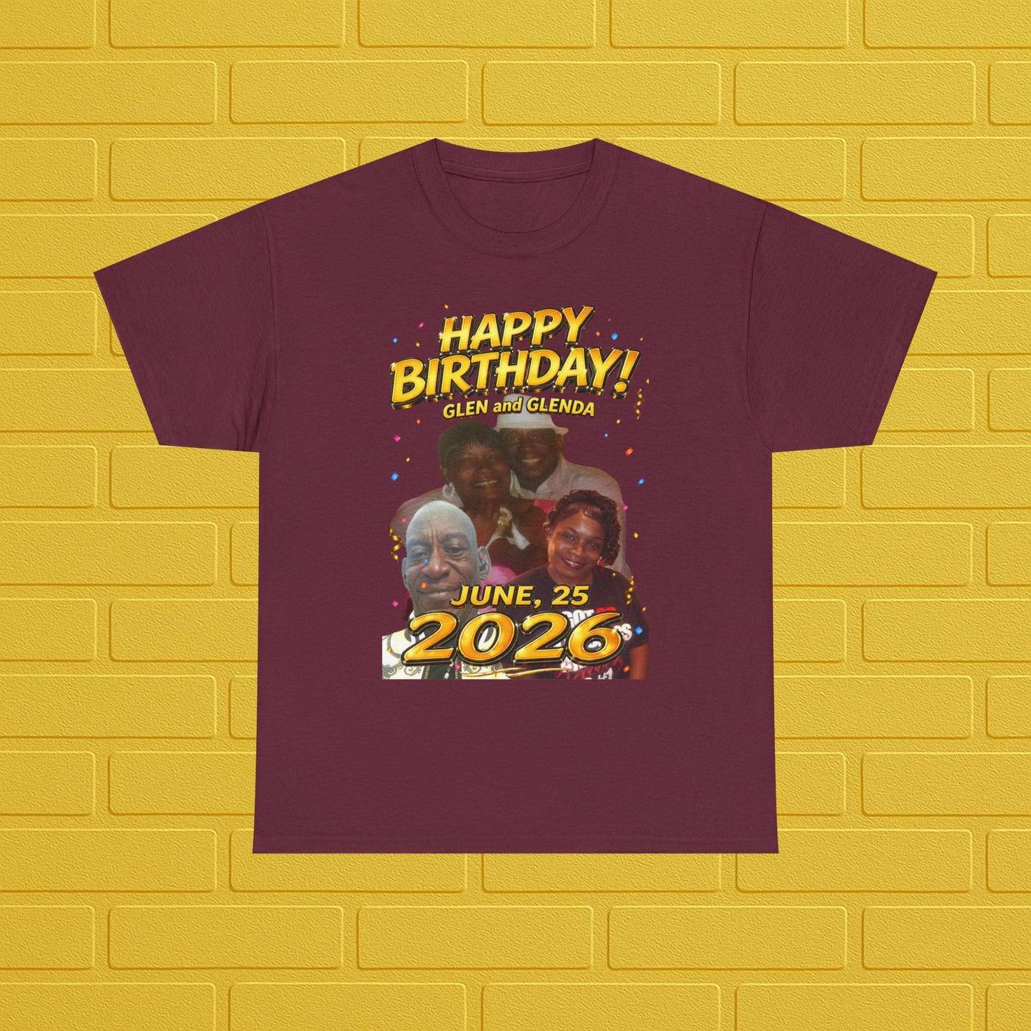 Birthday Tee — "Happy Birthday GLEN & GLENDA”! June 25 2026" with Ecclesiastes 4:9–10 Back Printify