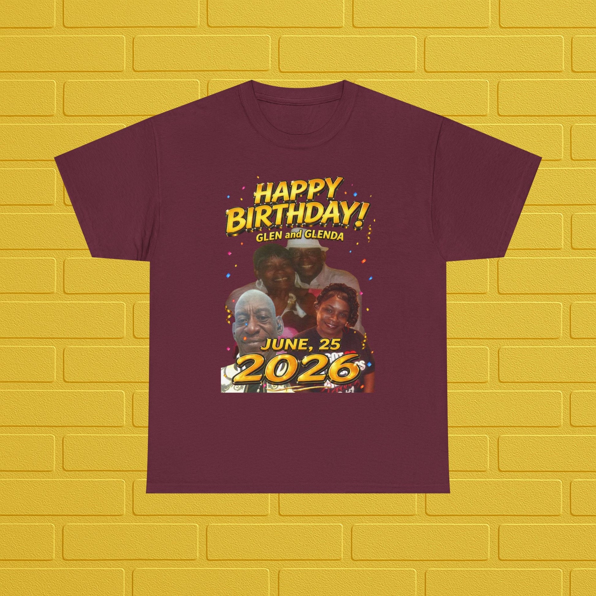 Birthday Tee — "Happy Birthday GLEN & GLENDA”! June 25 2026" with Ecclesiastes 4:9–10 Back Printify