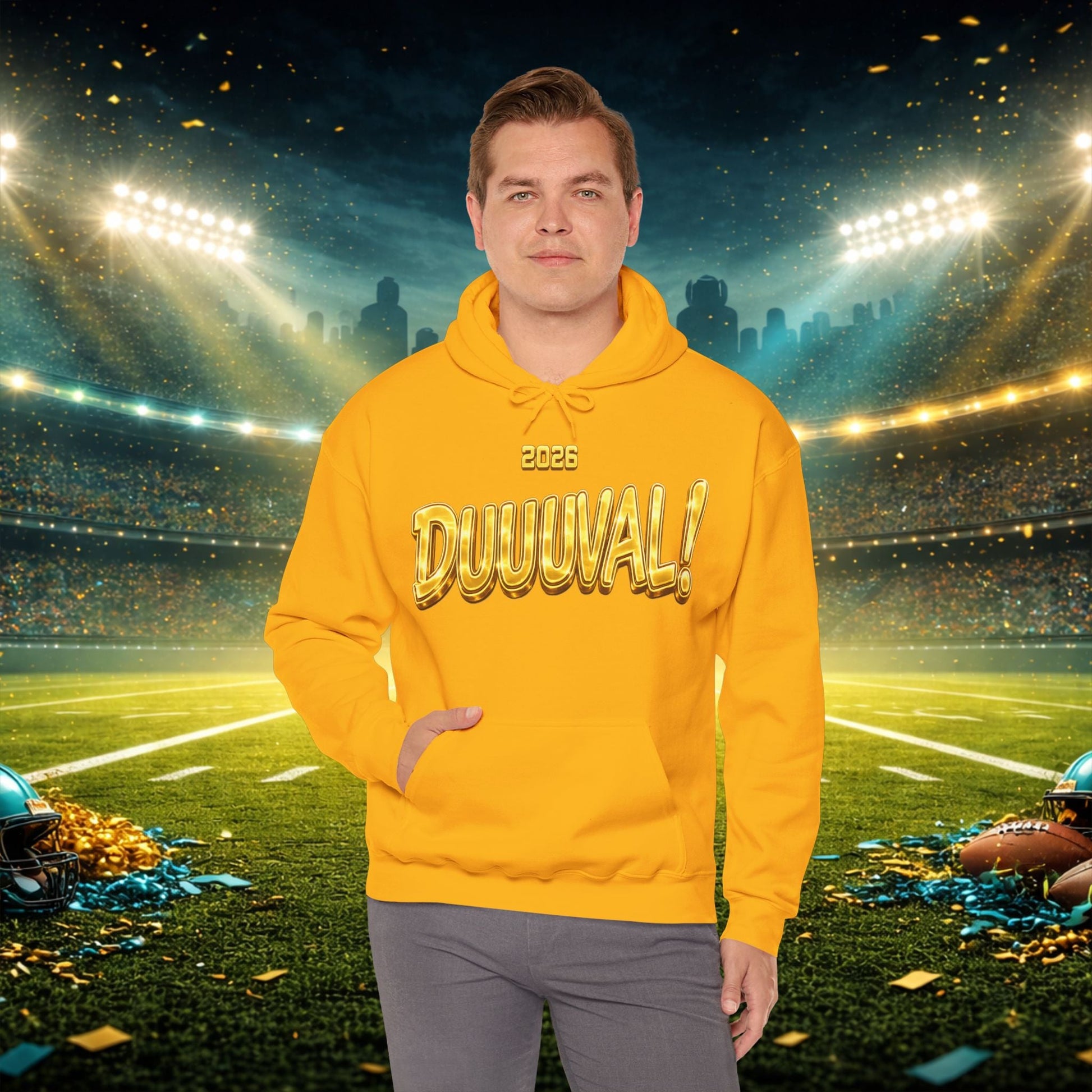 DUUUVAL Football Hoodie – "Locked In, Hunt Every Down" Team Pride Sweatshirt Printify