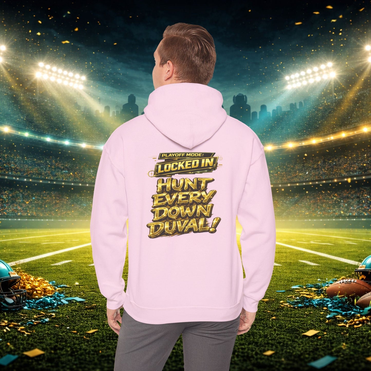 DUUUVAL Football Hoodie – "Locked In, Hunt Every Down" Team Pride Sweatshirt Printify