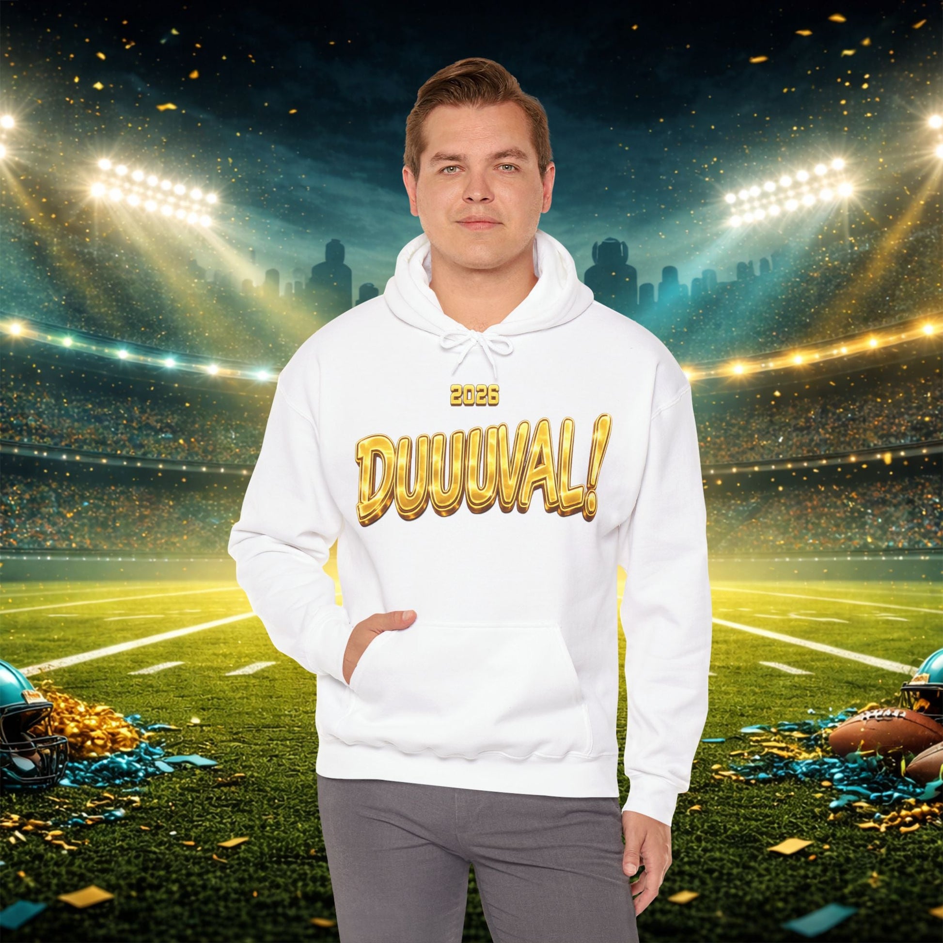 DUUUVAL Football Hoodie – "Locked In, Hunt Every Down" Team Pride Sweatshirt Printify
