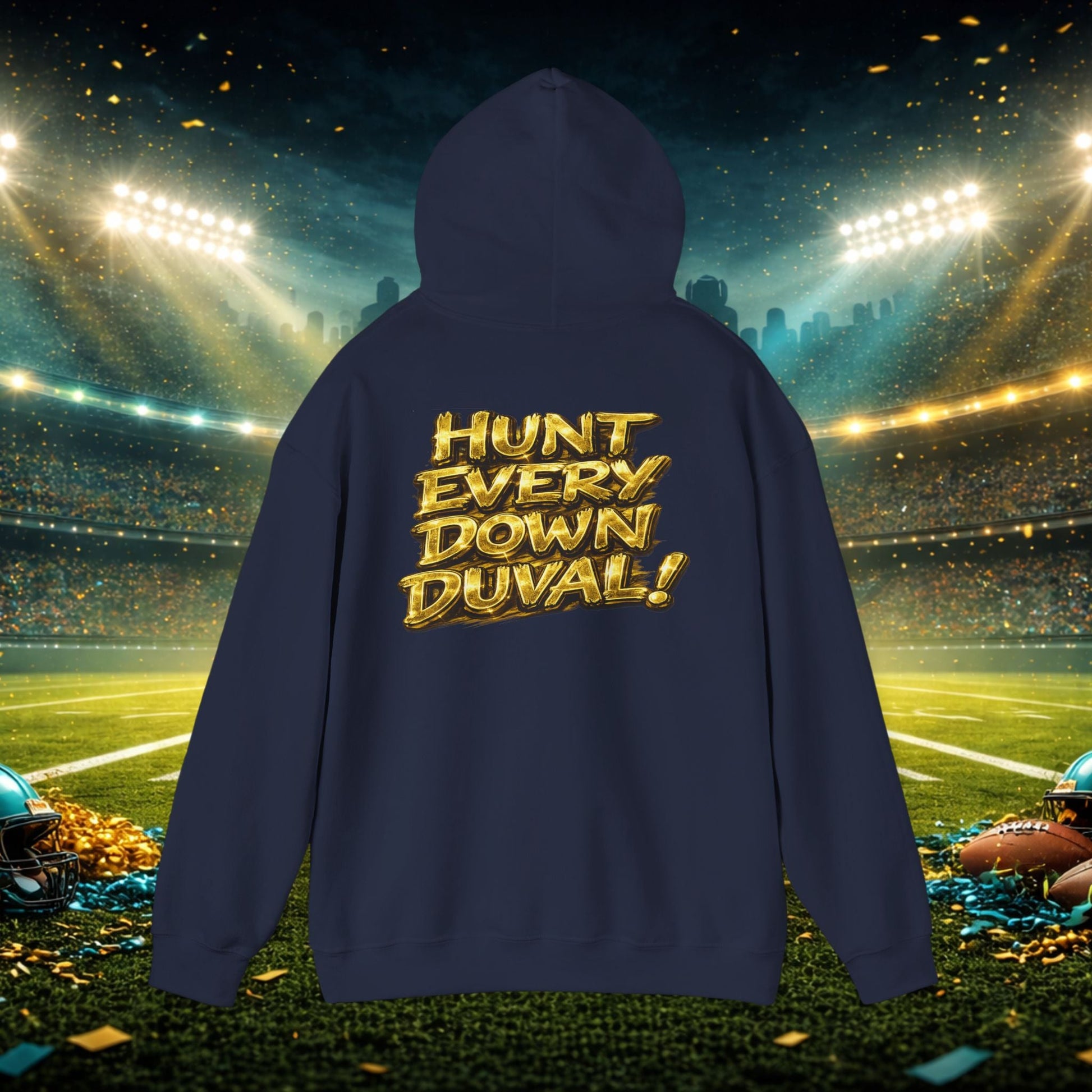 DUUUVAL Football Hoodie – "Locked In, Hunt Every Down" Team Pride Sweatshirt Printify