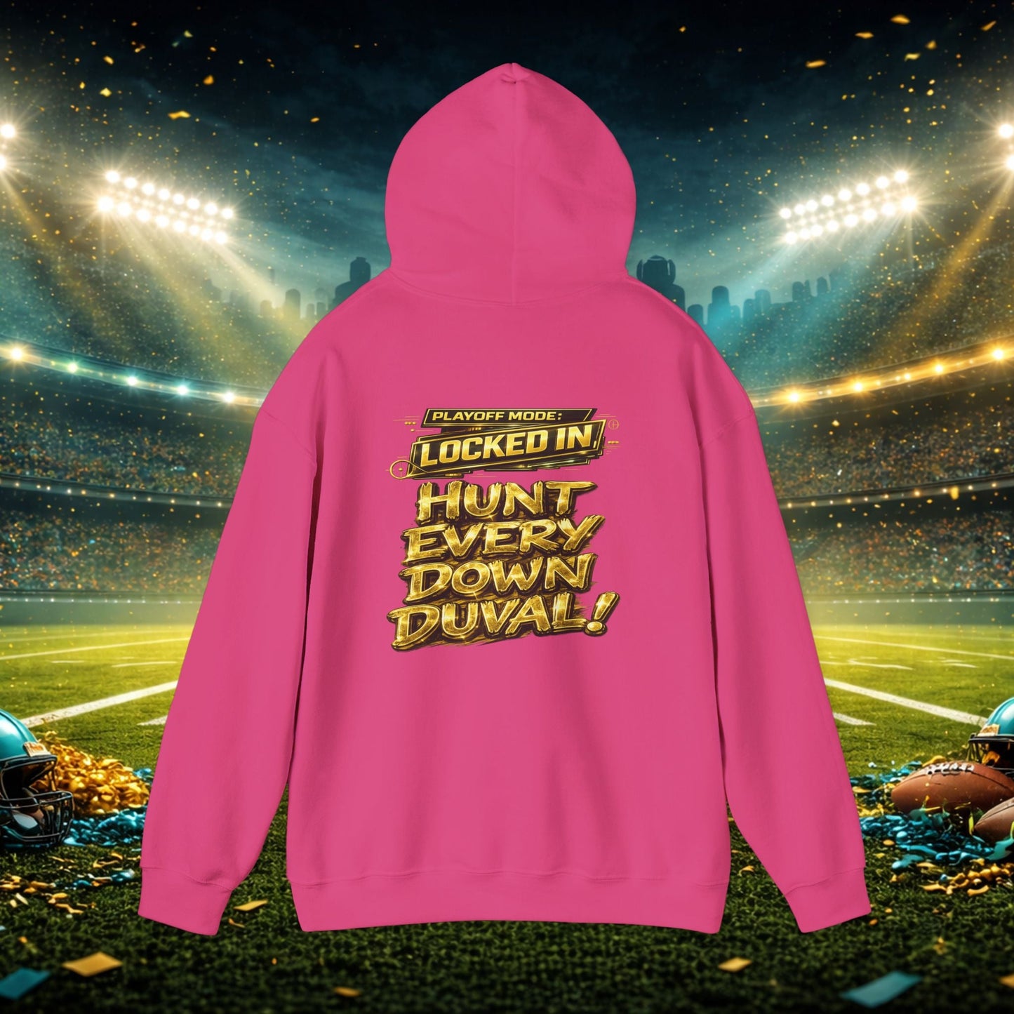 DUUUVAL Football Hoodie – "Locked In, Hunt Every Down" Team Pride Sweatshirt Printify