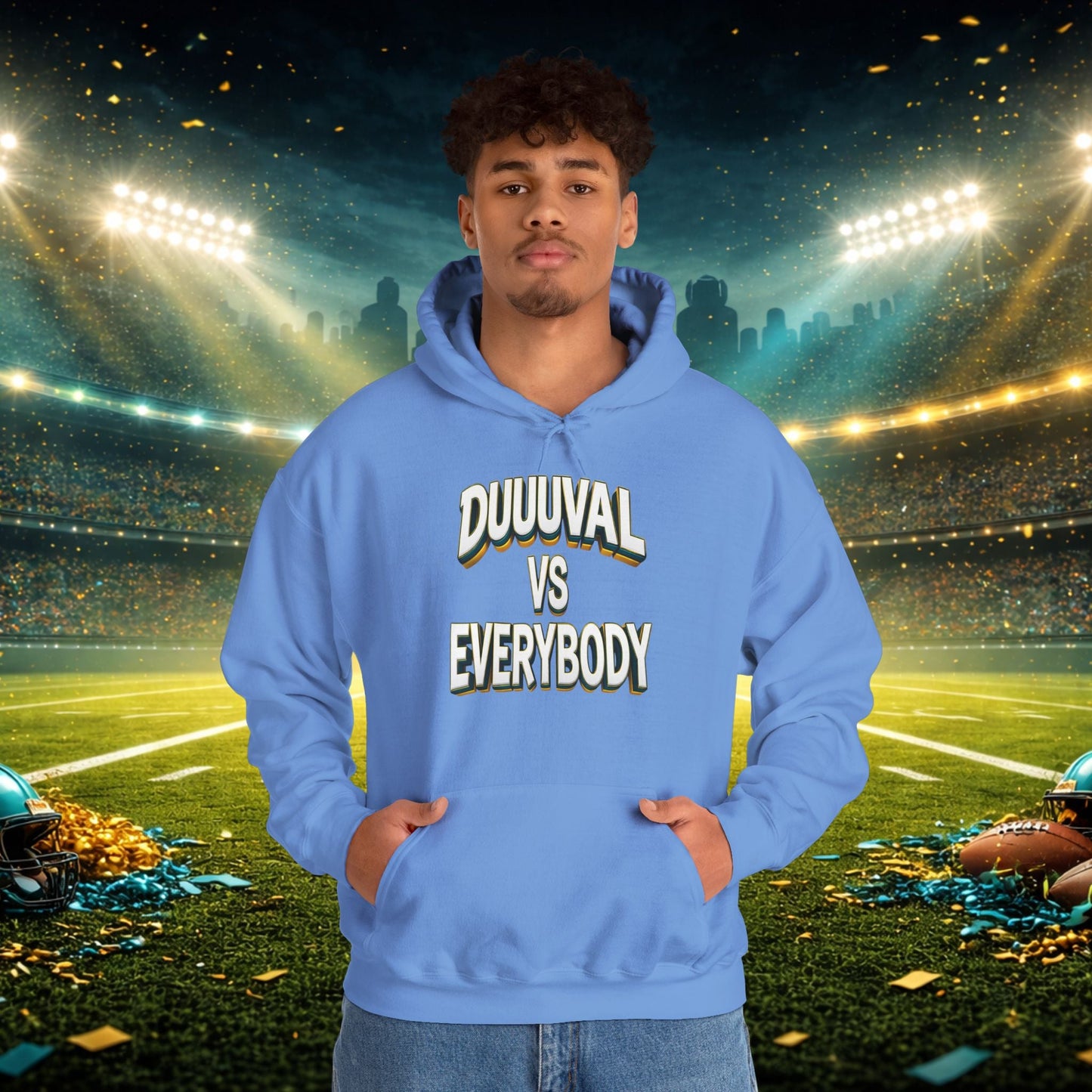 Defend The Bank Hoodie — "DUUUVAL vs EVERYBODY" Jacksonville Streetwear Hoodie Printify