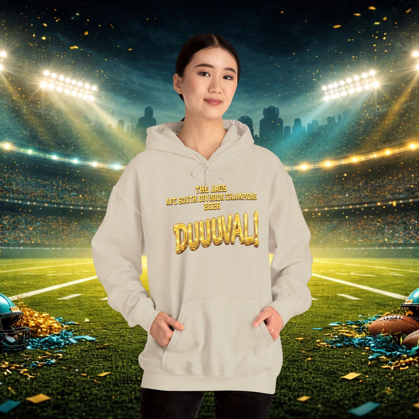 DUUUVAL Football Hoodie – "Locked In, Hunt Every Down" Team Pride Sweatshirt Printify