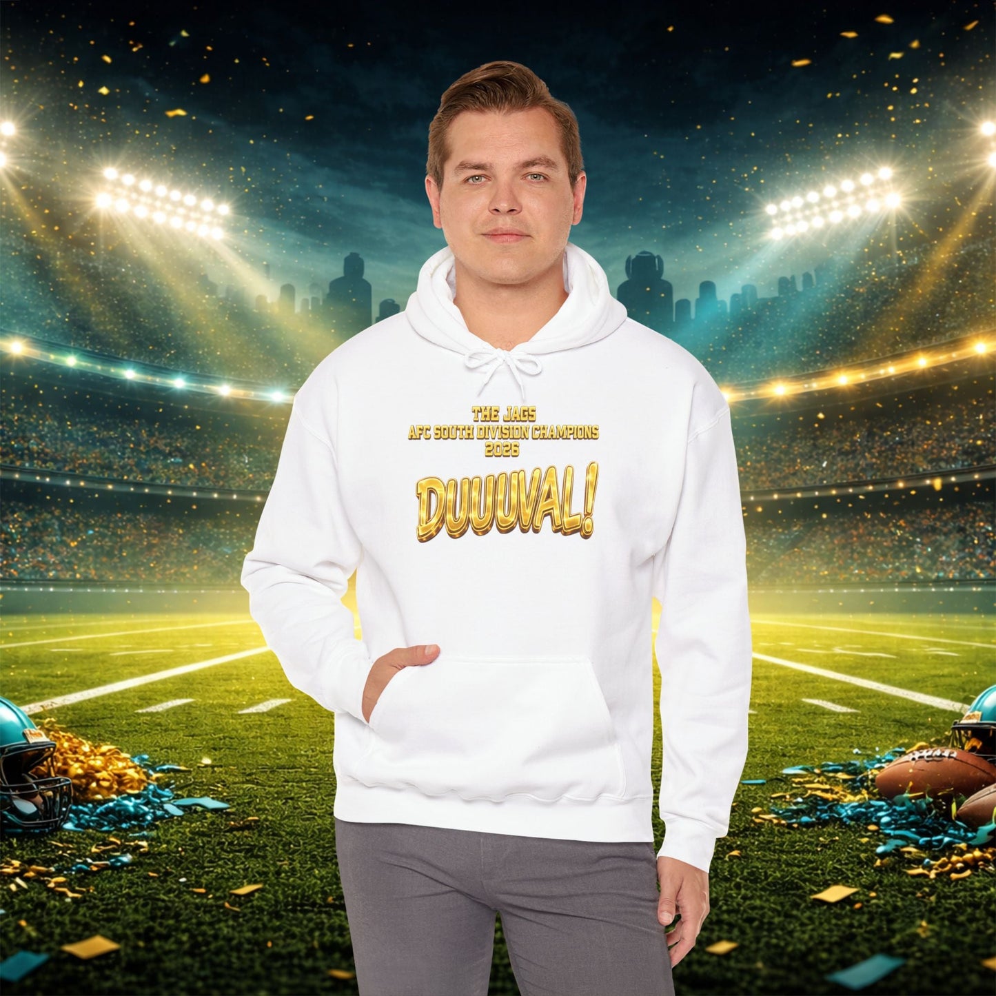 DUUUVAL Football Hoodie – "Locked In, Hunt Every Down" Team Pride Sweatshirt Printify