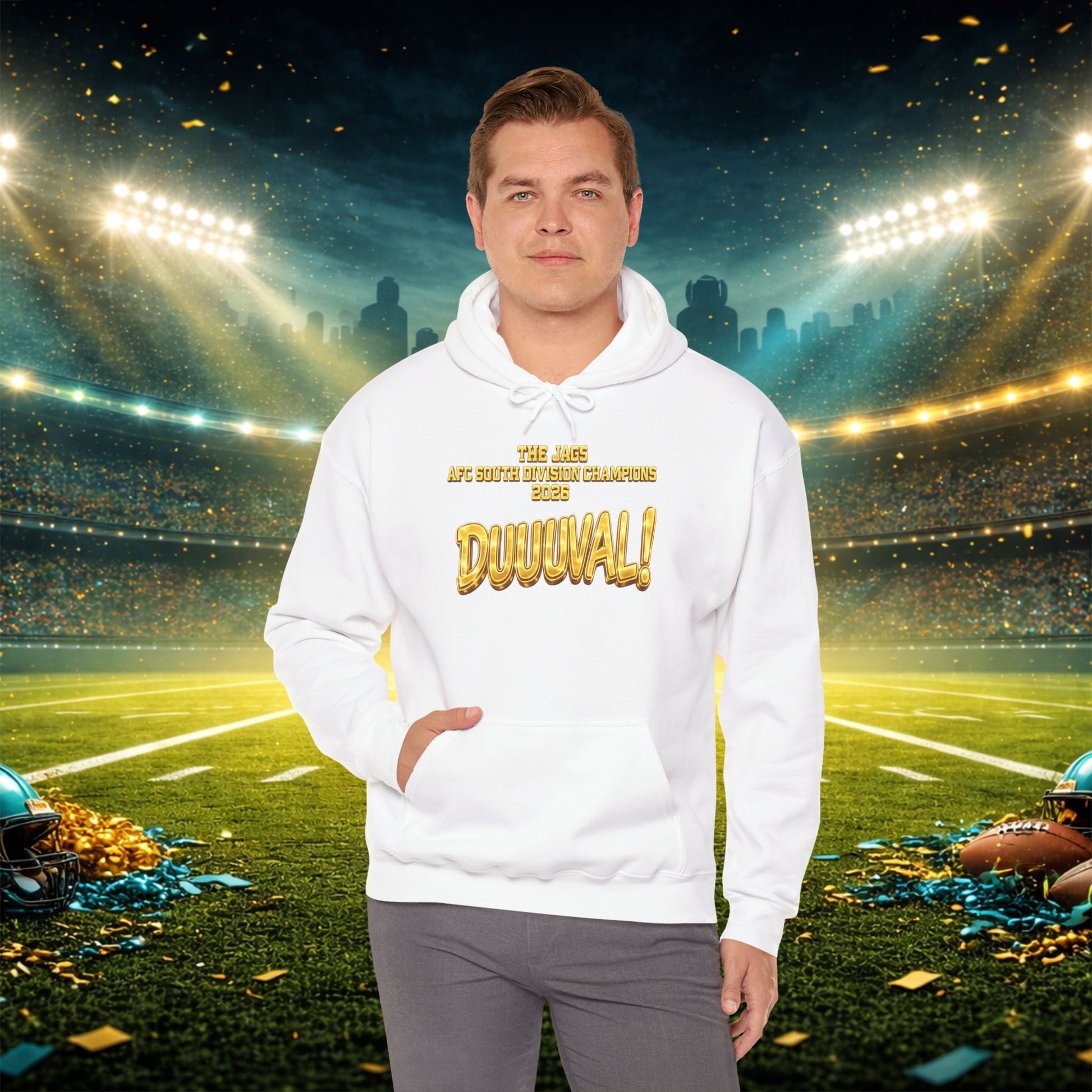 DUUUVAL Football Hoodie – "Locked In, Hunt Every Down" Team Pride Sweatshirt Printify