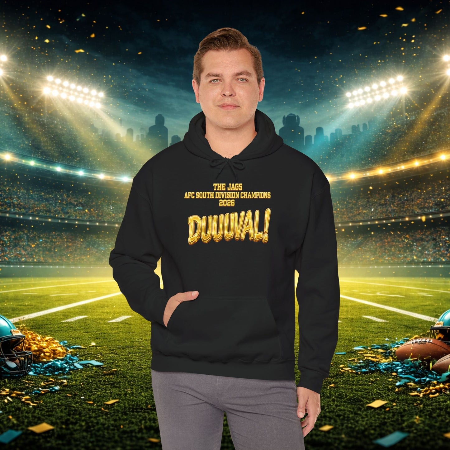 DUUUVAL Football Hoodie – "Locked In, Hunt Every Down" Team Pride Sweatshirt Printify