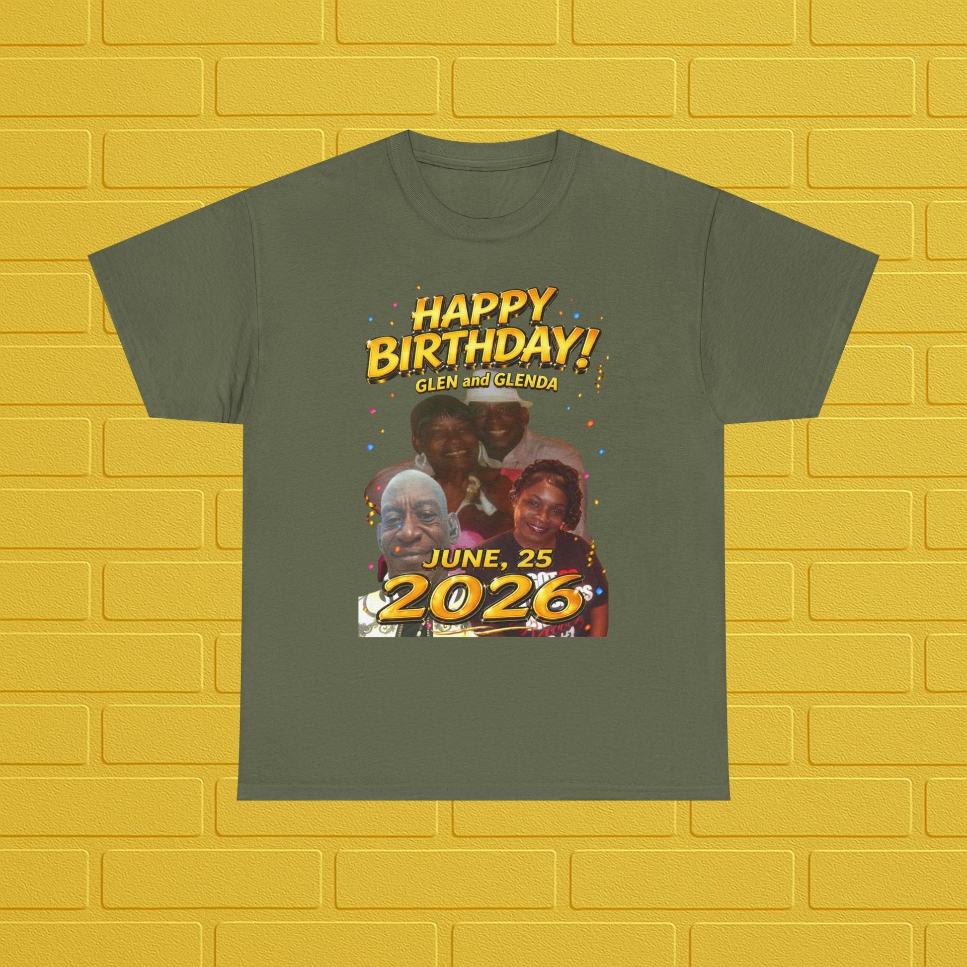 Birthday Tee — "Happy Birthday GLEN & GLENDA”! June 25 2026" with Ecclesiastes 4:9–10 Back Printify