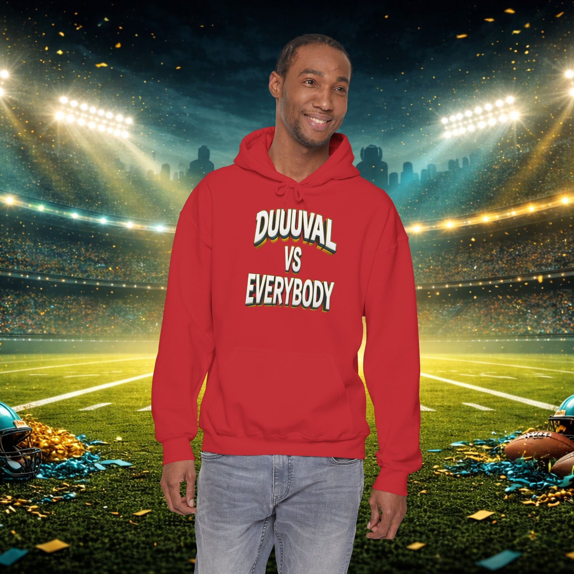 Defend The Bank Hoodie — "DUUUVAL vs EVERYBODY" Jacksonville Streetwear Hoodie Printify