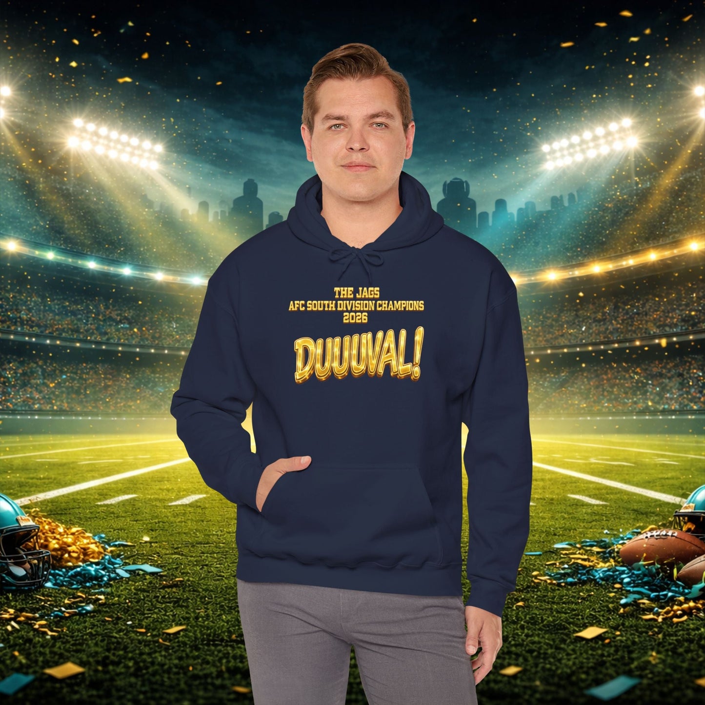 DUUUVAL Football Hoodie – "Locked In, Hunt Every Down" Team Pride Sweatshirt Printify