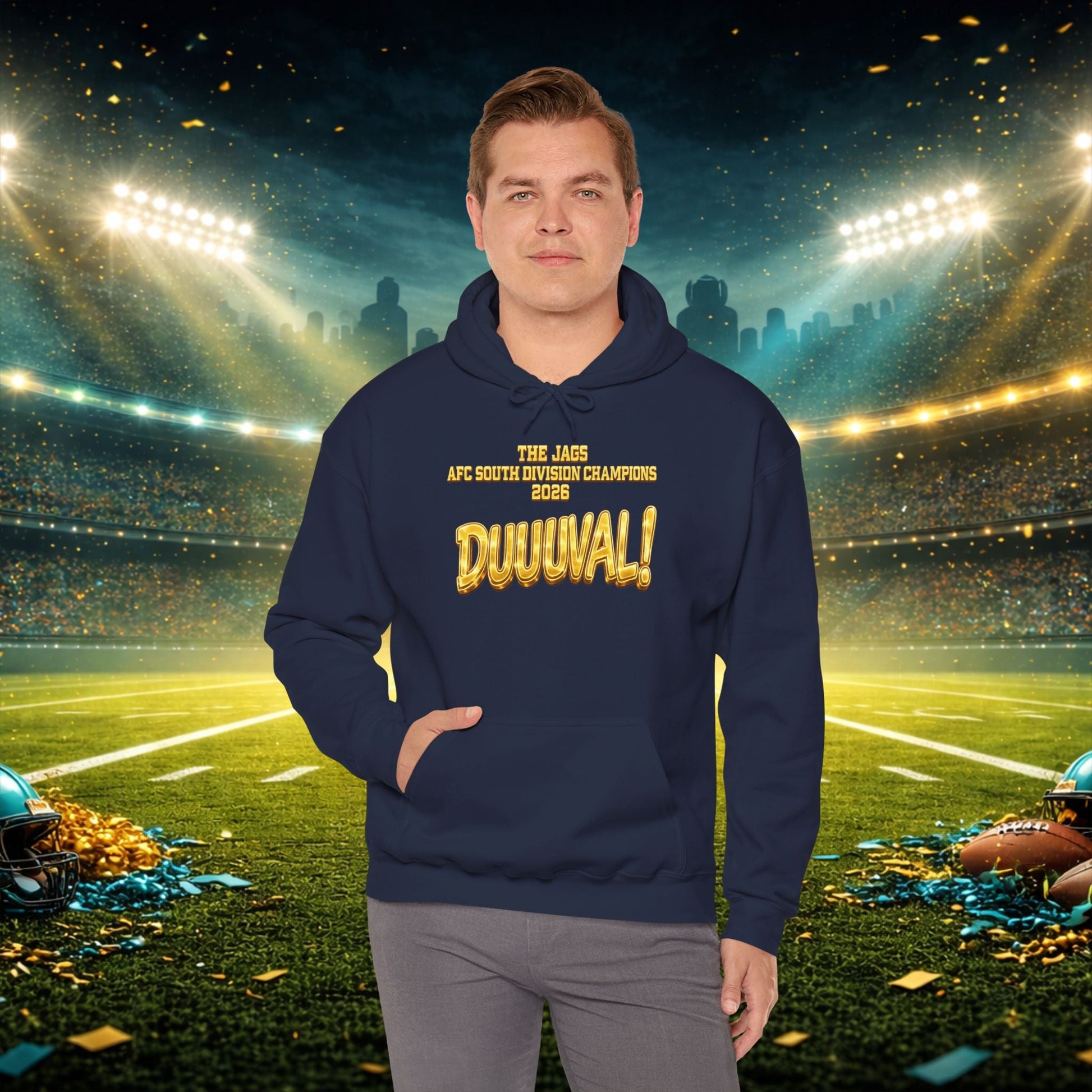 DUUUVAL Football Hoodie – "Locked In, Hunt Every Down" Team Pride Sweatshirt Printify
