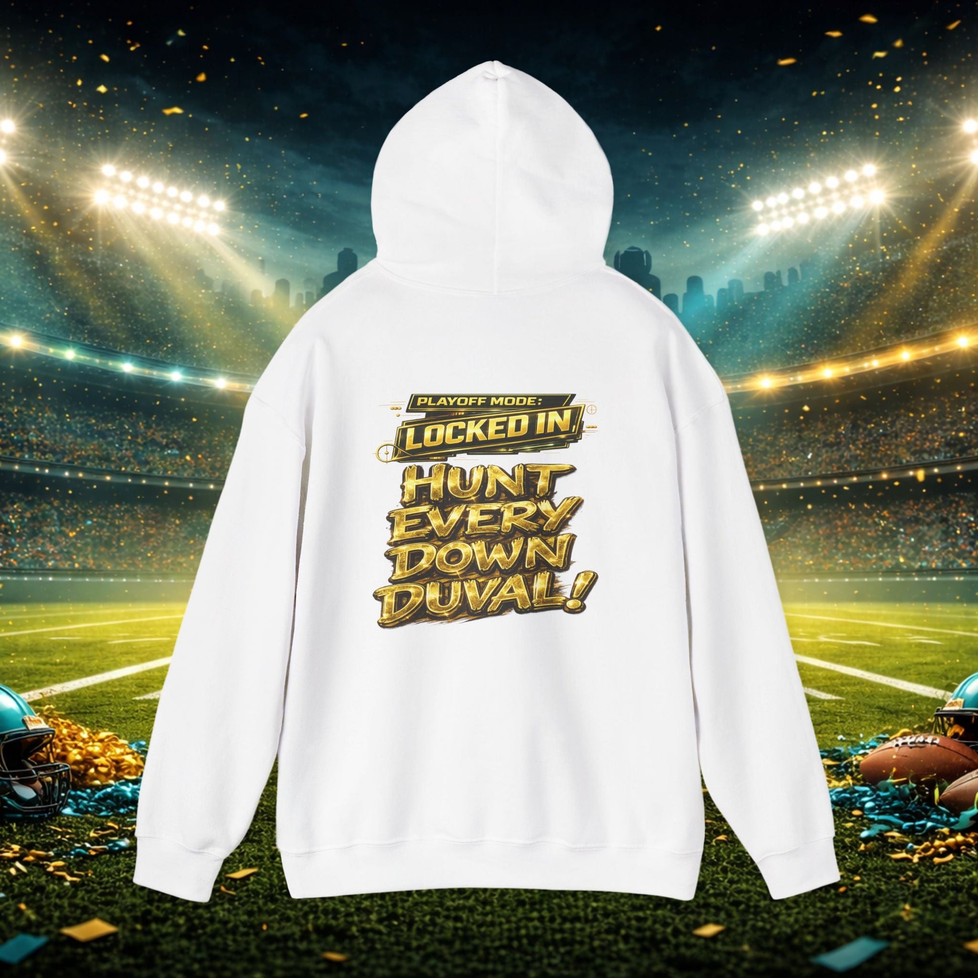 DUUUVAL Football Hoodie – "Locked In, Hunt Every Down" Team Pride Sweatshirt Printify