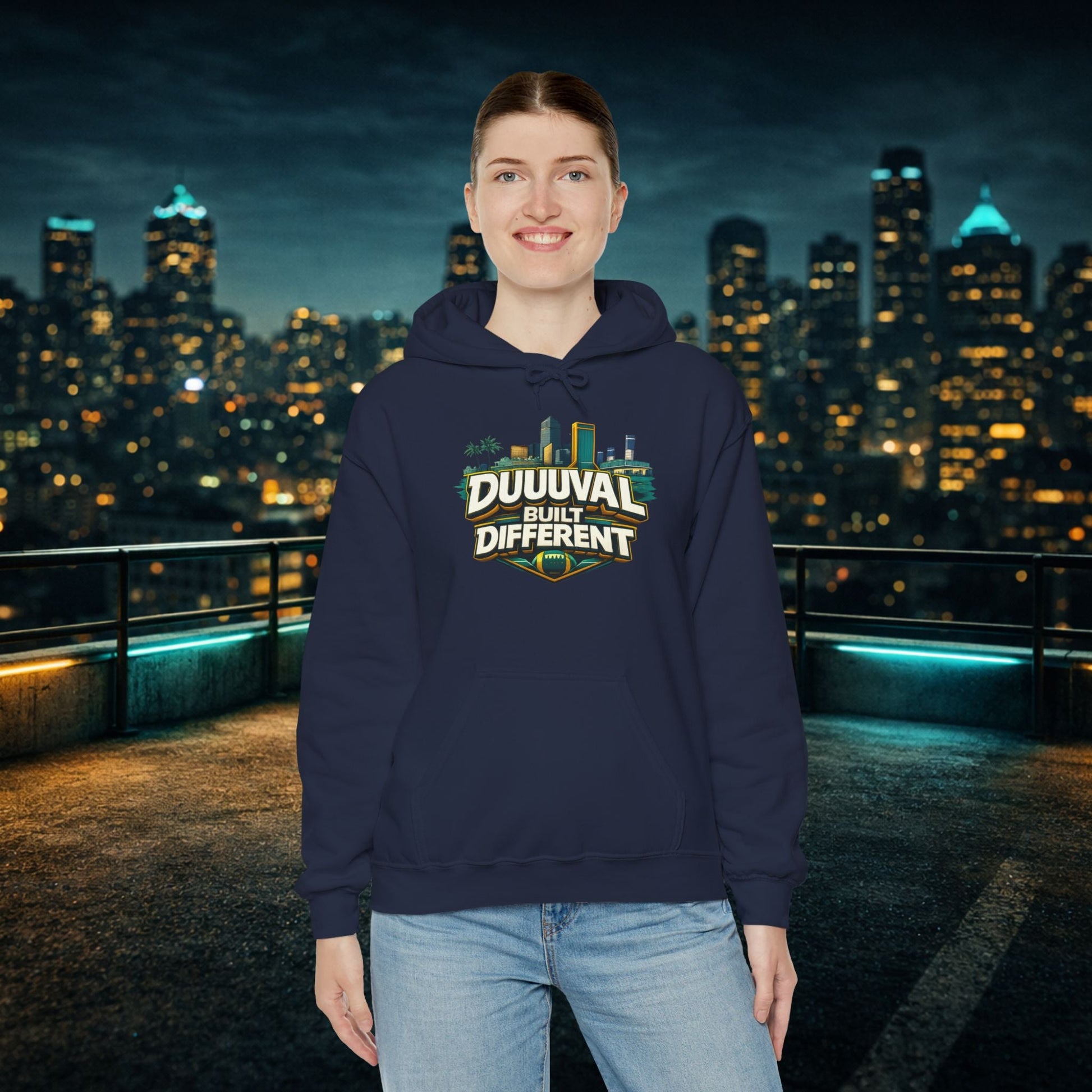 Duuuval Built Different / Defend The Bank Hoodie — Jacksonville Pride Graphic Hoodie Printify