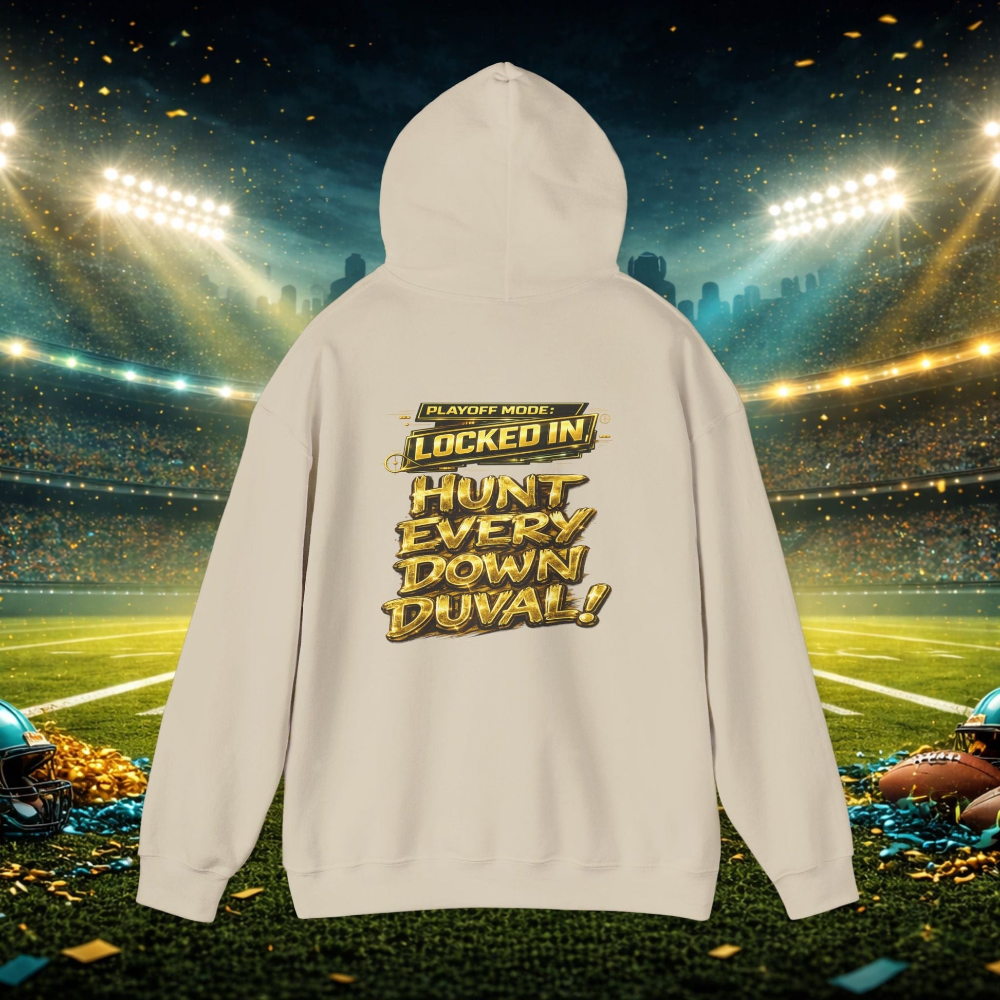DUUUVAL Football Hoodie – "Locked In, Hunt Every Down" Team Pride Sweatshirt Printify