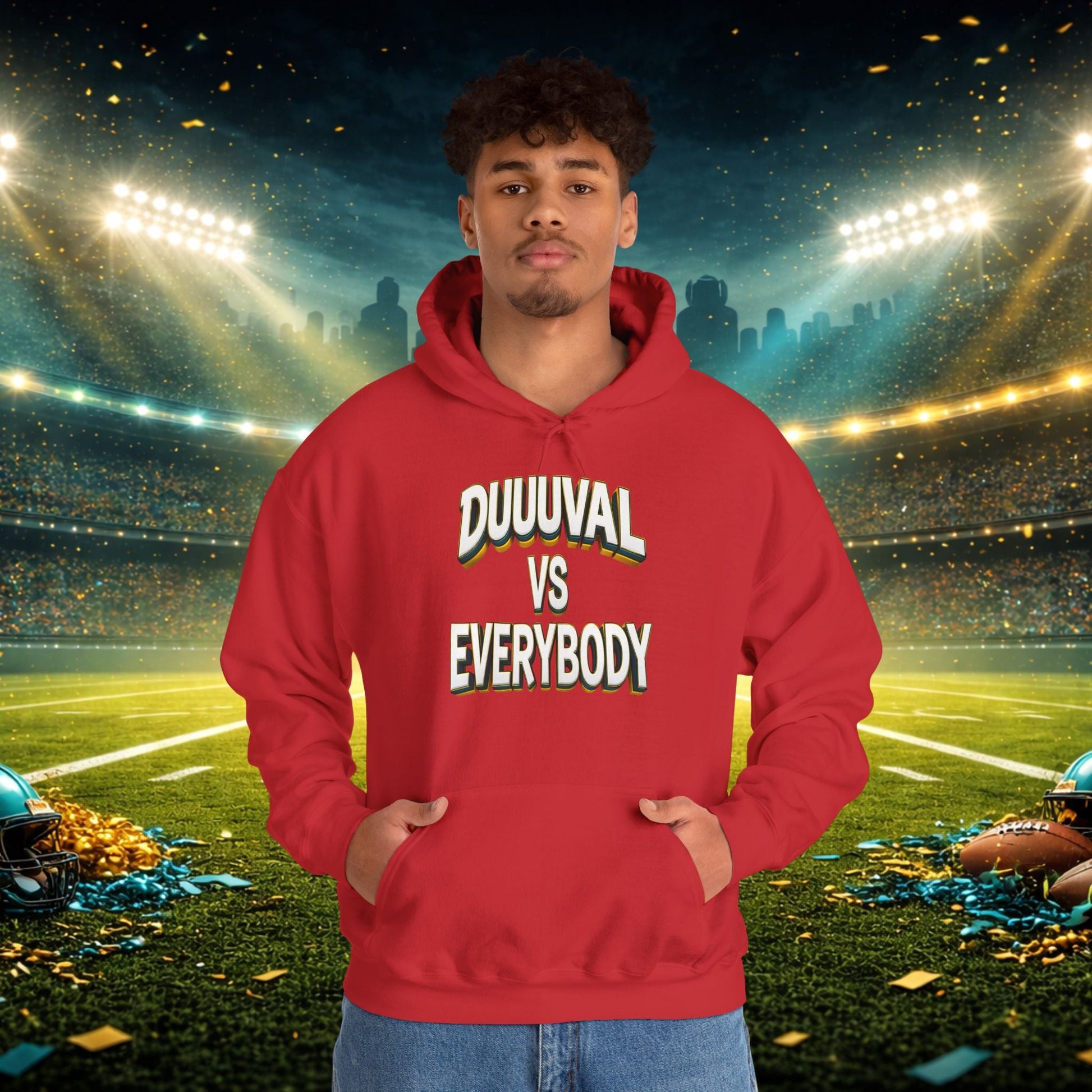 Defend The Bank Hoodie — "DUUUVAL vs EVERYBODY" Jacksonville Streetwear Hoodie Printify