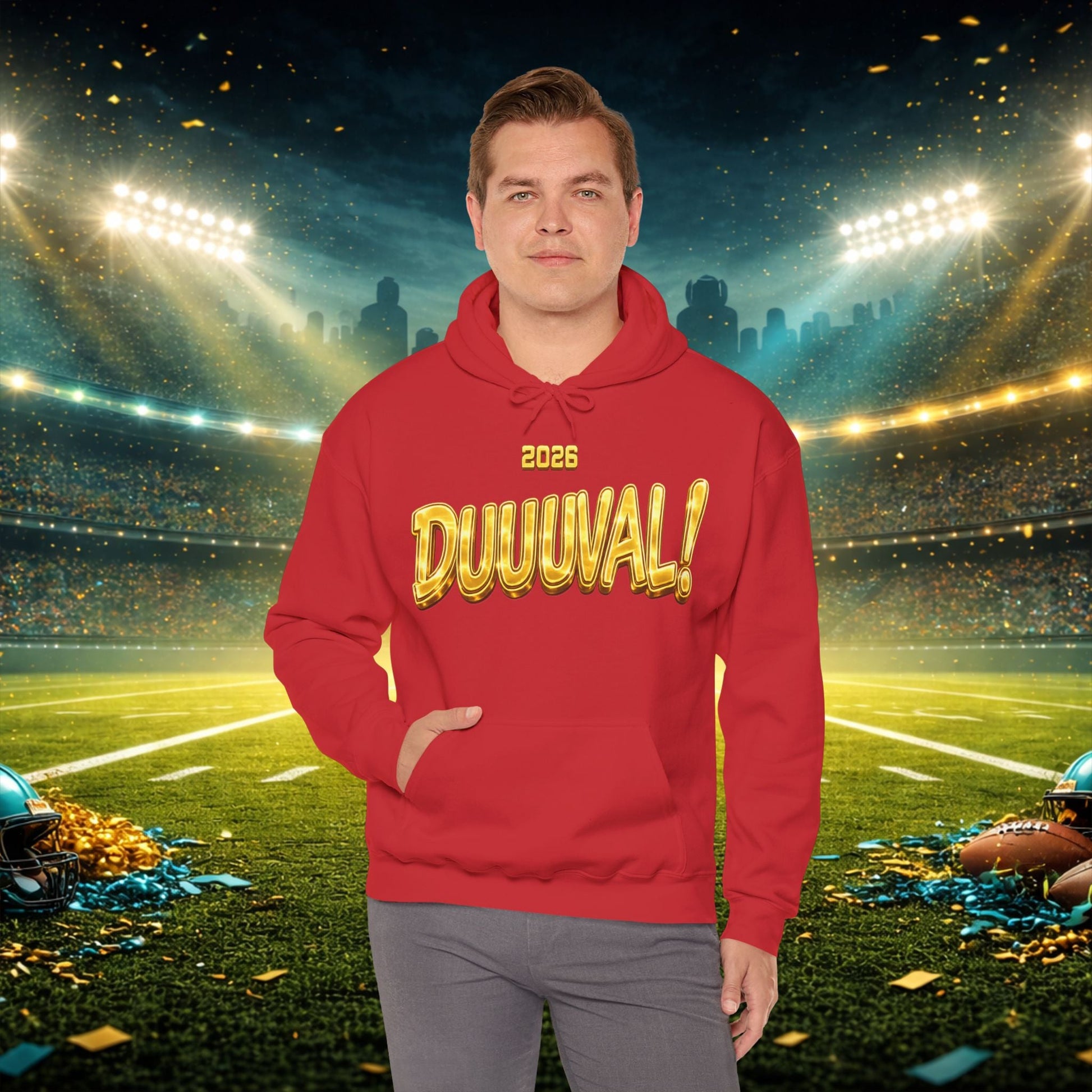 DUUUVAL Football Hoodie – "Locked In, Hunt Every Down" Team Pride Sweatshirt Printify