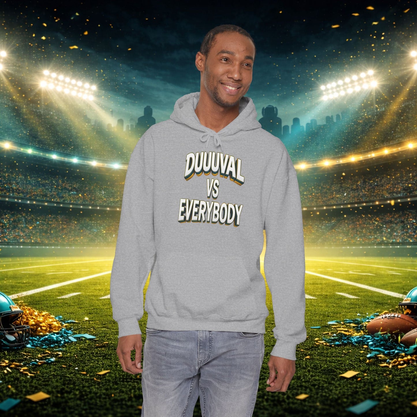Defend The Bank Hoodie — "DUUUVAL vs EVERYBODY" Jacksonville Streetwear Hoodie Printify