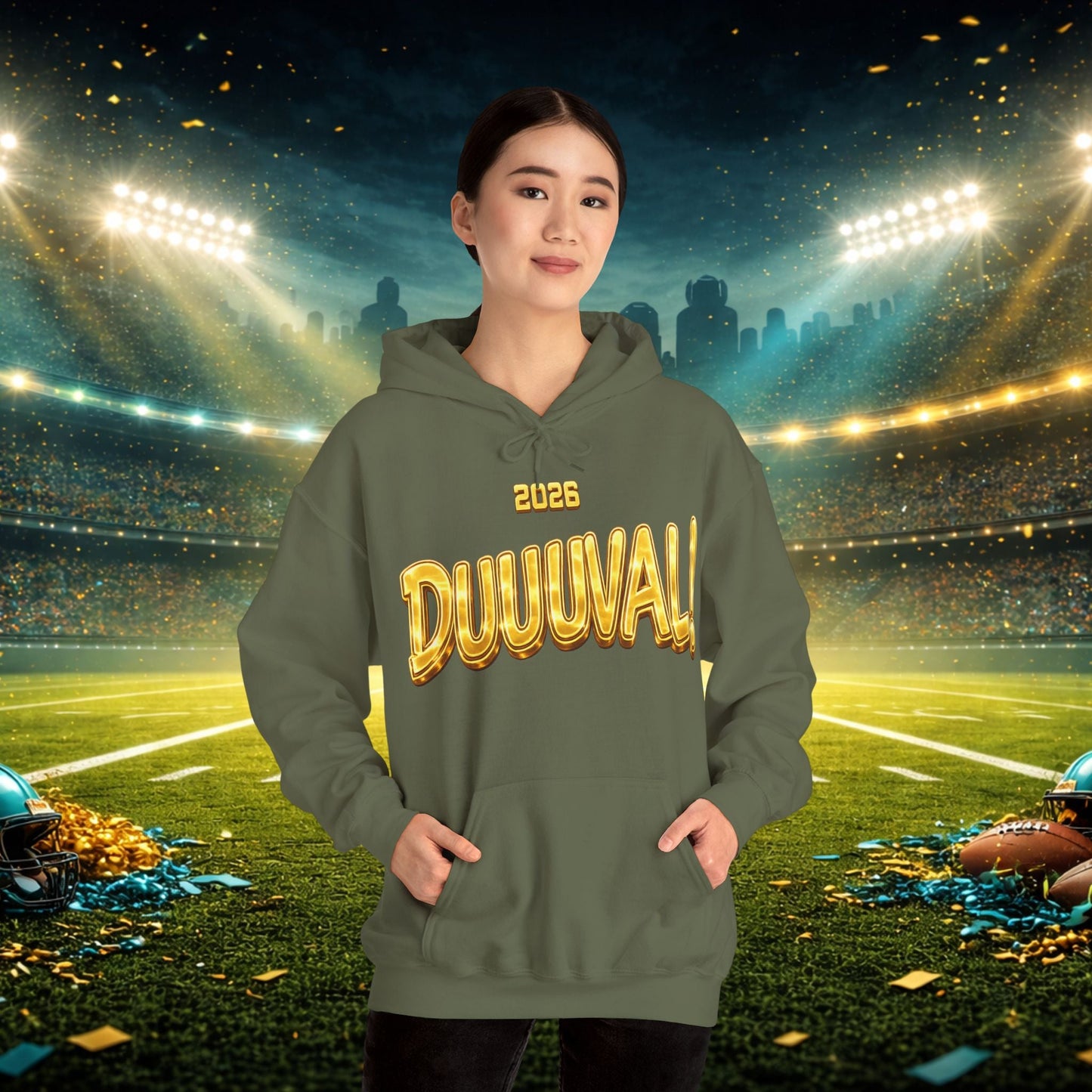 DUUUVAL Football Hoodie – "Locked In, Hunt Every Down" Team Pride Sweatshirt Printify
