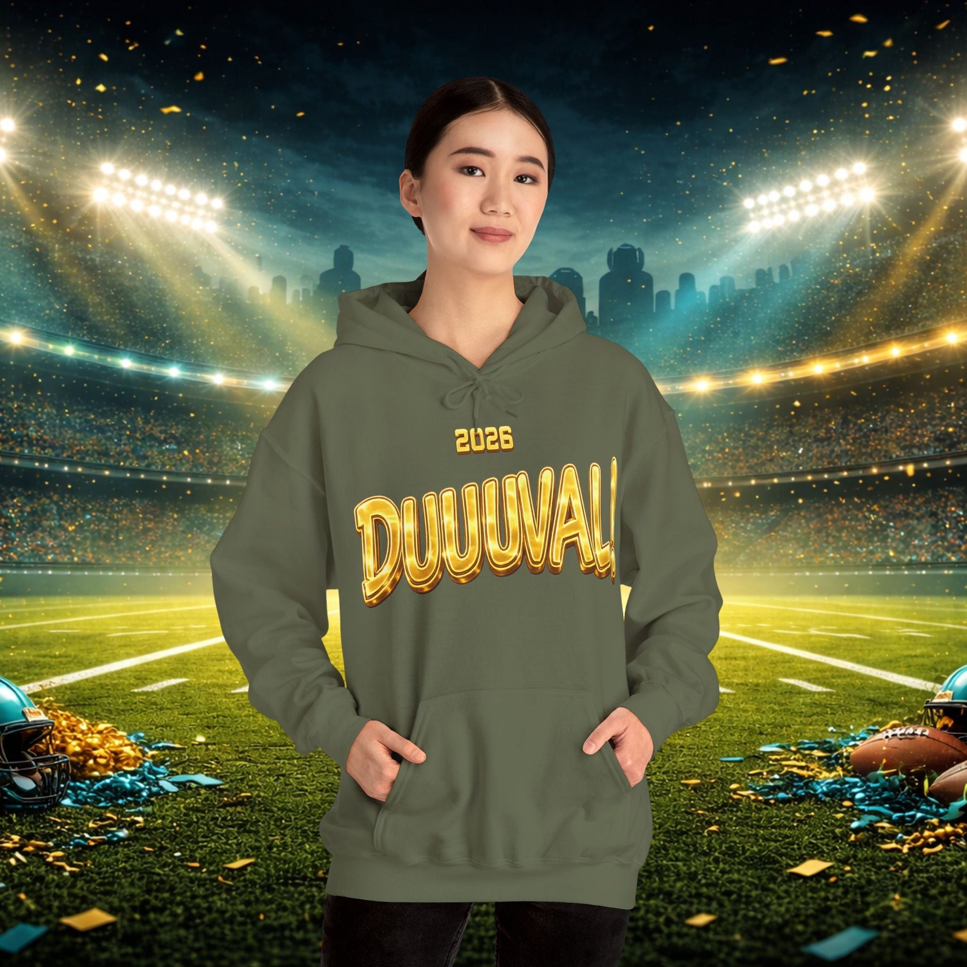 DUUUVAL Football Hoodie – "Locked In, Hunt Every Down" Team Pride Sweatshirt Printify