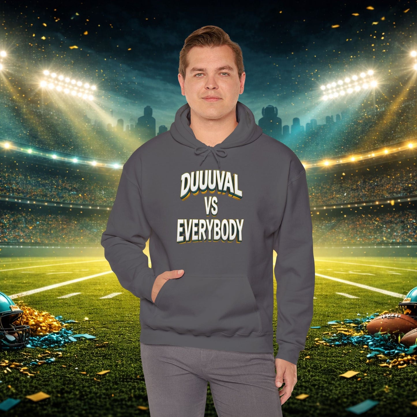 Defend The Bank Hoodie — "DUUUVAL vs EVERYBODY" Jacksonville Streetwear Hoodie Printify
