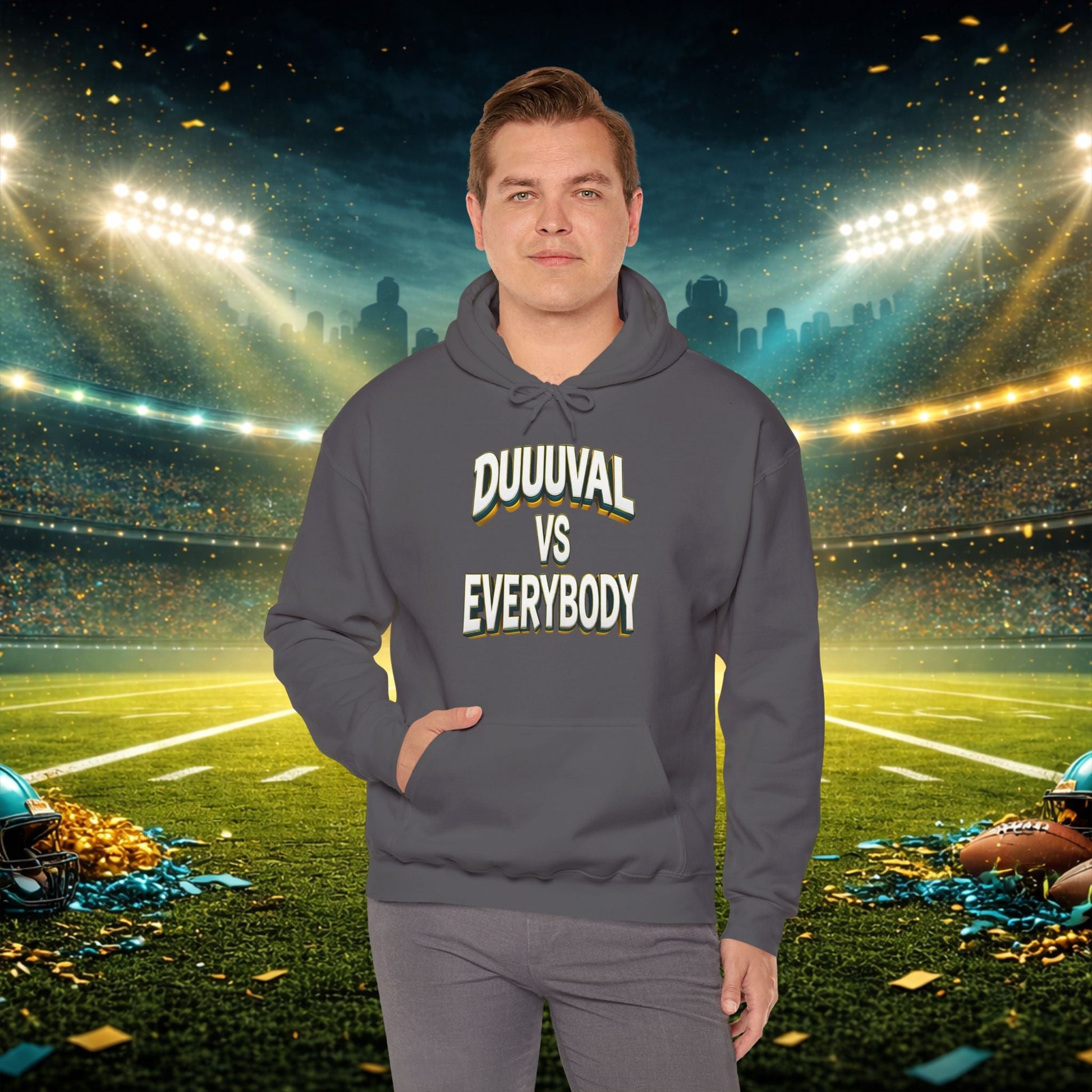 Defend The Bank Hoodie — "DUUUVAL vs EVERYBODY" Jacksonville Streetwear Hoodie Printify