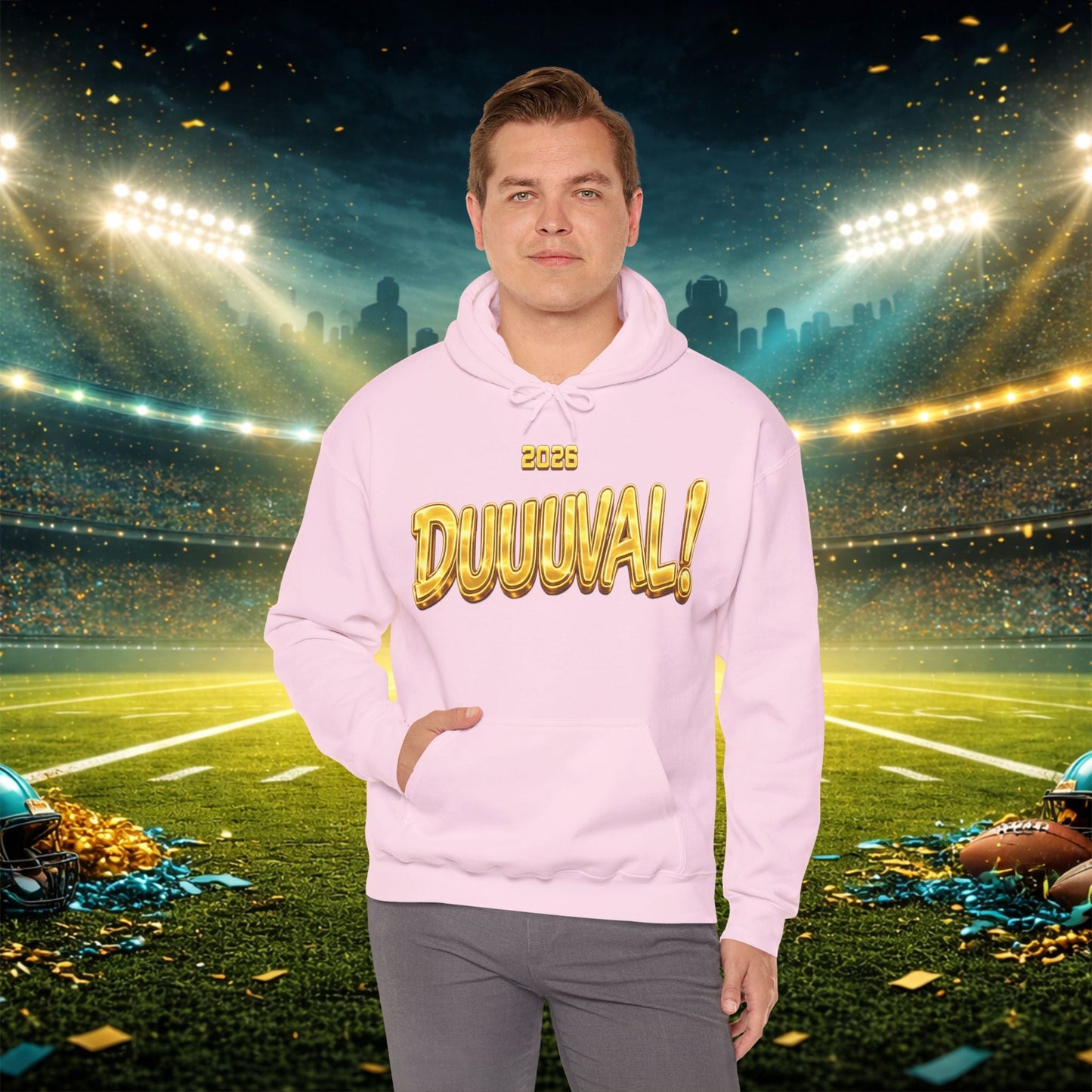DUUUVAL Football Hoodie – "Locked In, Hunt Every Down" Team Pride Sweatshirt Printify