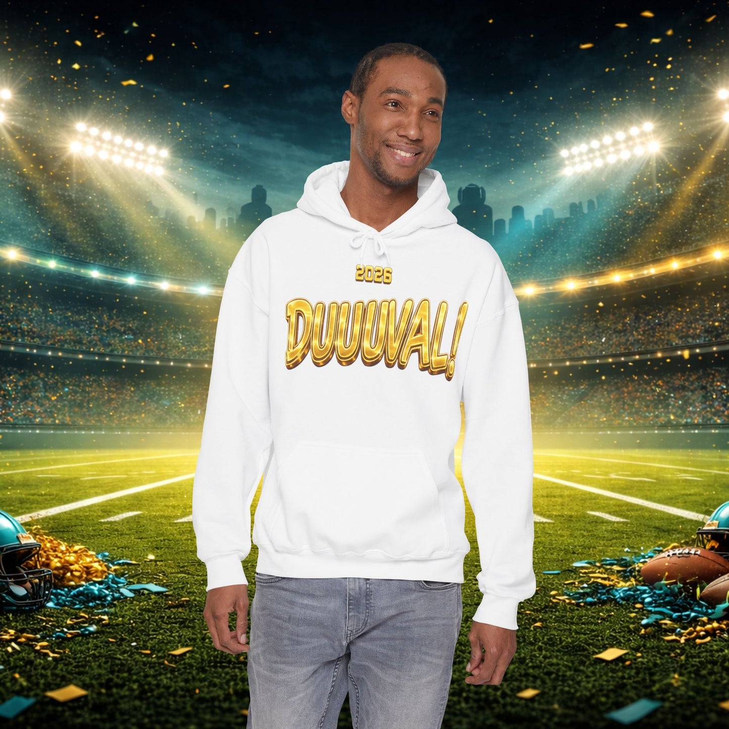 DUUUVAL Football Hoodie – "Locked In, Hunt Every Down" Team Pride Sweatshirt Printify