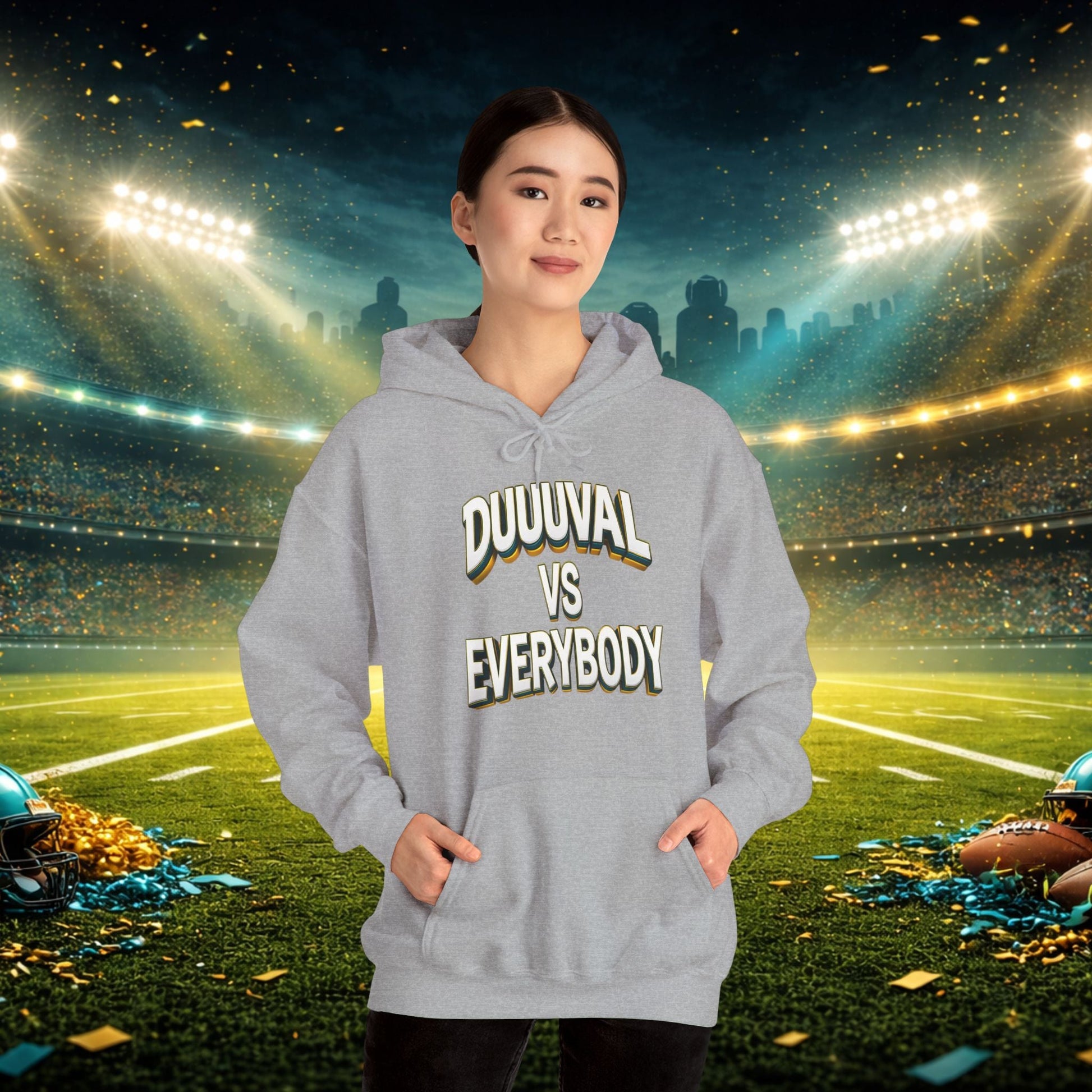 Defend The Bank Hoodie — "DUUUVAL vs EVERYBODY" Jacksonville Streetwear Hoodie Printify