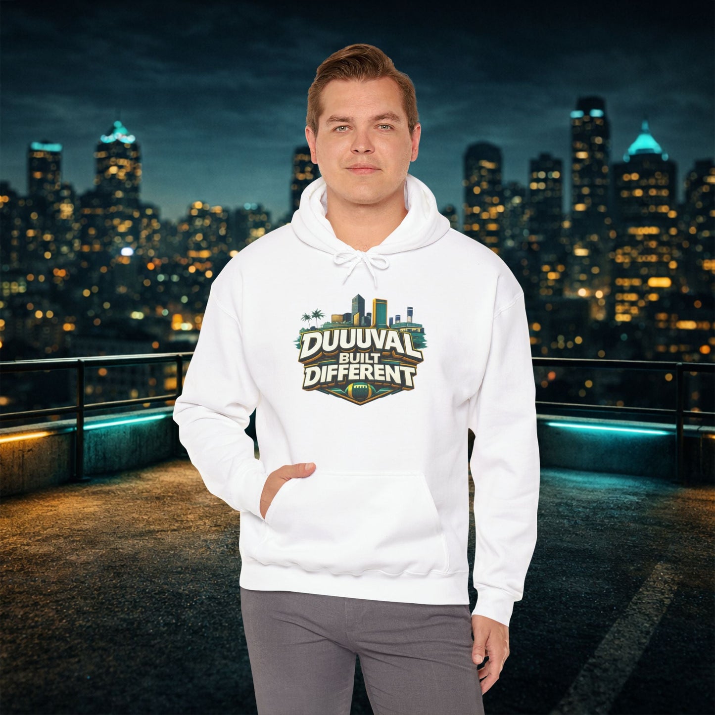 Duuuval Built Different / Defend The Bank Hoodie — Jacksonville Pride Graphic Hoodie Printify
