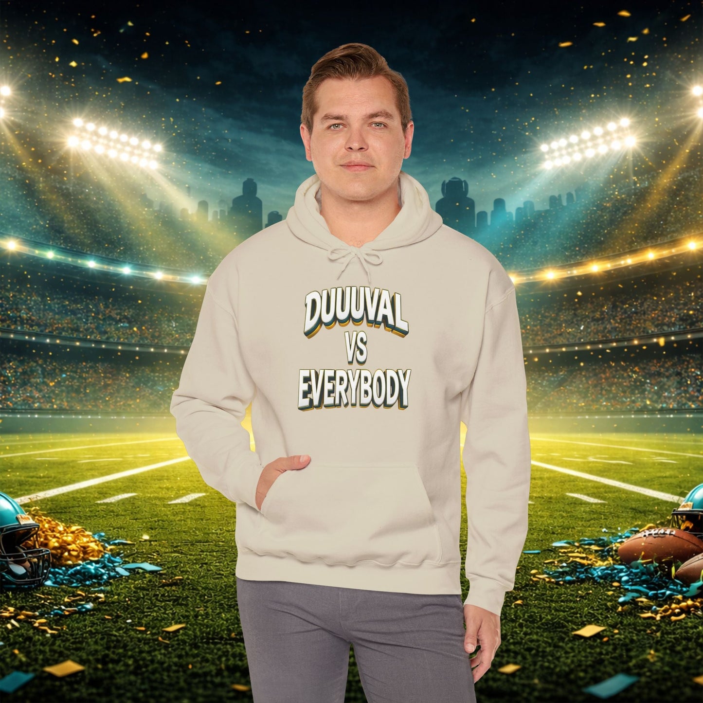 Defend The Bank Hoodie — "DUUUVAL vs EVERYBODY" Jacksonville Streetwear Hoodie Printify