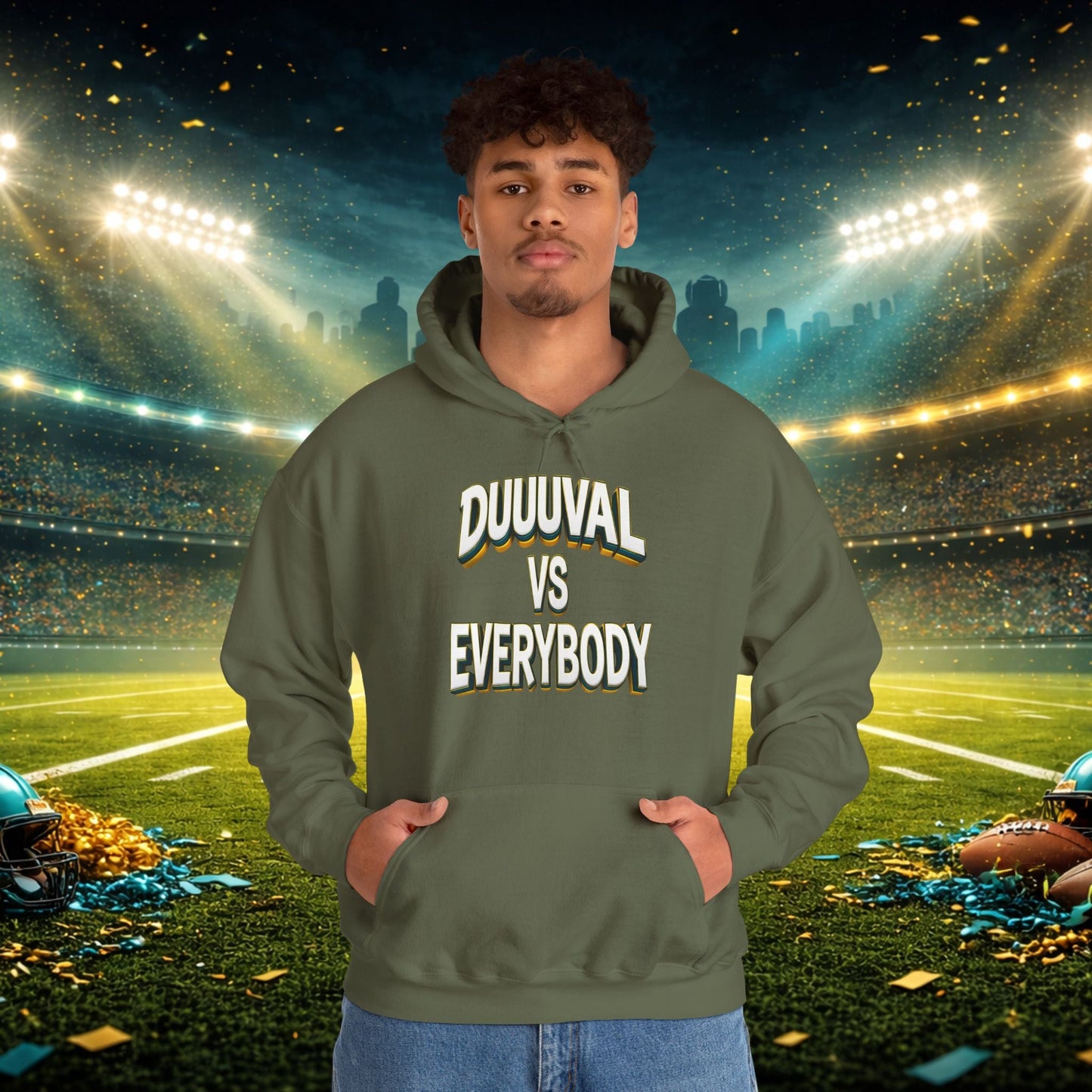 Defend The Bank Hoodie — "DUUUVAL vs EVERYBODY" Jacksonville Streetwear Hoodie Printify