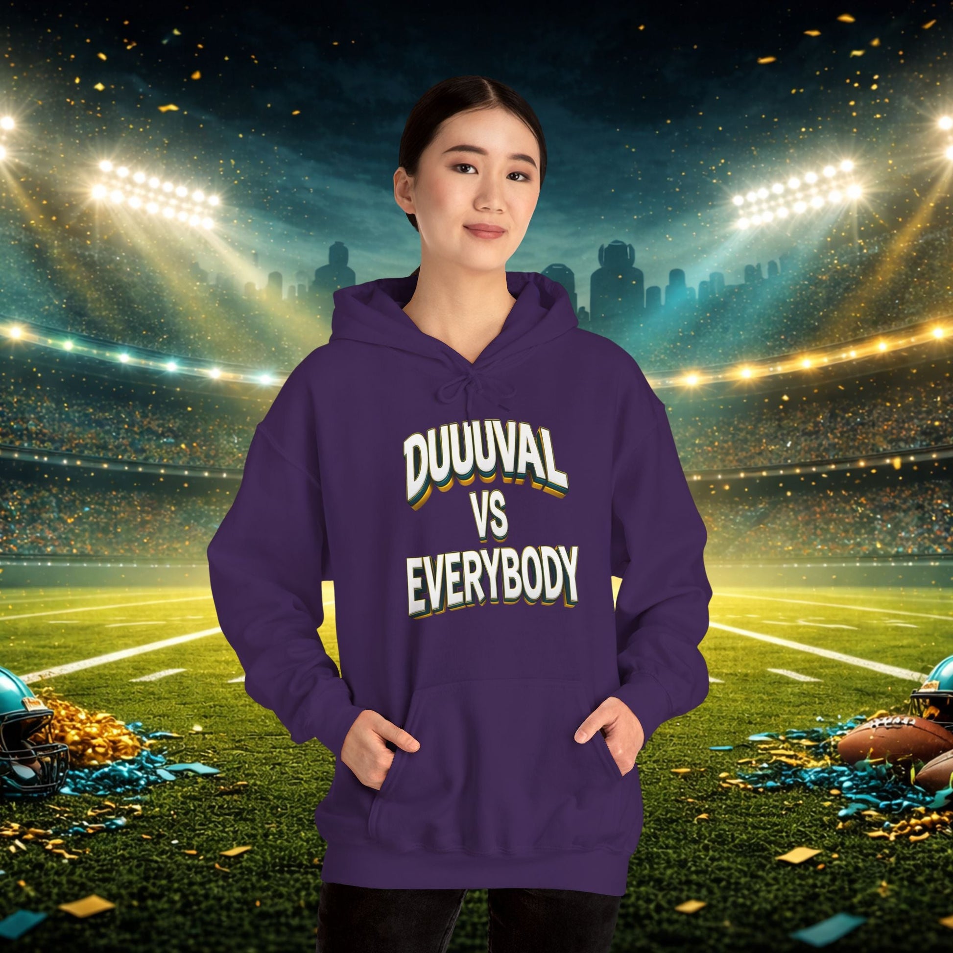 Defend The Bank Hoodie — "DUUUVAL vs EVERYBODY" Jacksonville Streetwear Hoodie Printify