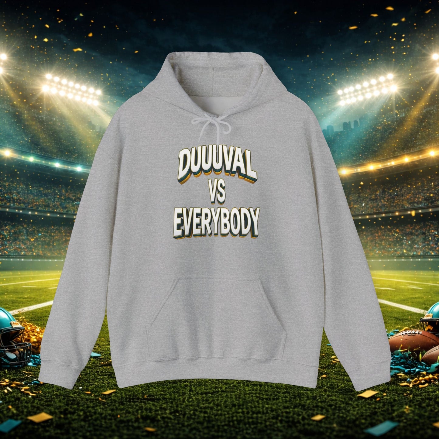 Defend The Bank Hoodie — "DUUUVAL vs EVERYBODY" Jacksonville Streetwear Hoodie Printify