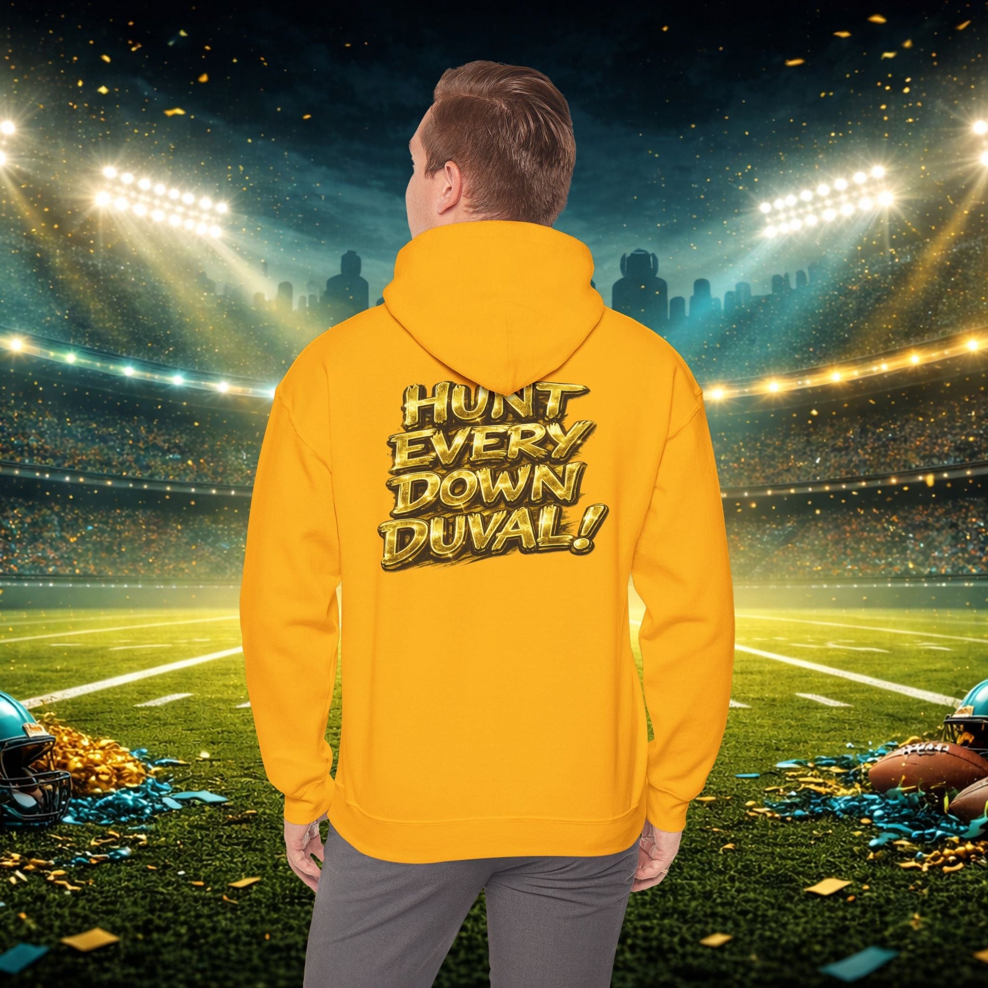 DUUUVAL Football Hoodie – "Locked In, Hunt Every Down" Team Pride Sweatshirt Printify