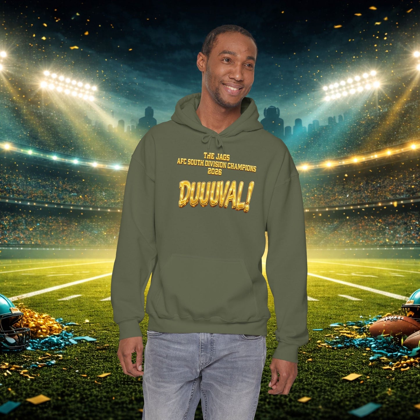 DUUUVAL Football Hoodie – "Locked In, Hunt Every Down" Team Pride Sweatshirt Printify