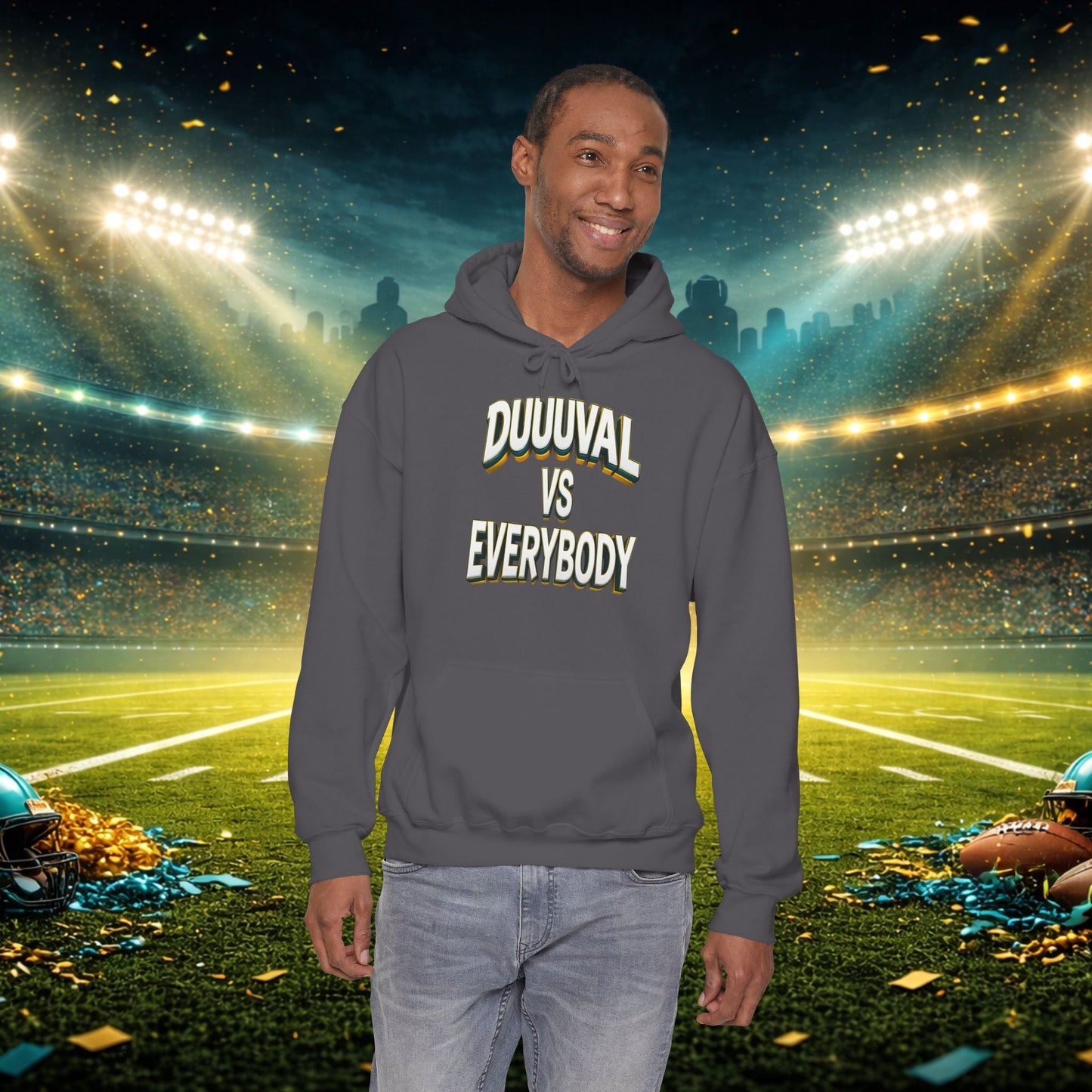 Defend The Bank Hoodie — "DUUUVAL vs EVERYBODY" Jacksonville Streetwear Hoodie Printify
