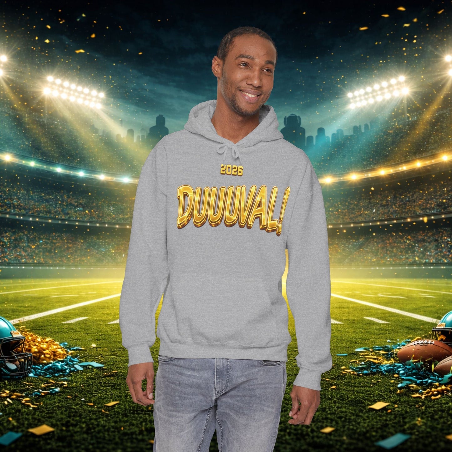 DUUUVAL Football Hoodie – "Locked In, Hunt Every Down" Team Pride Sweatshirt Printify