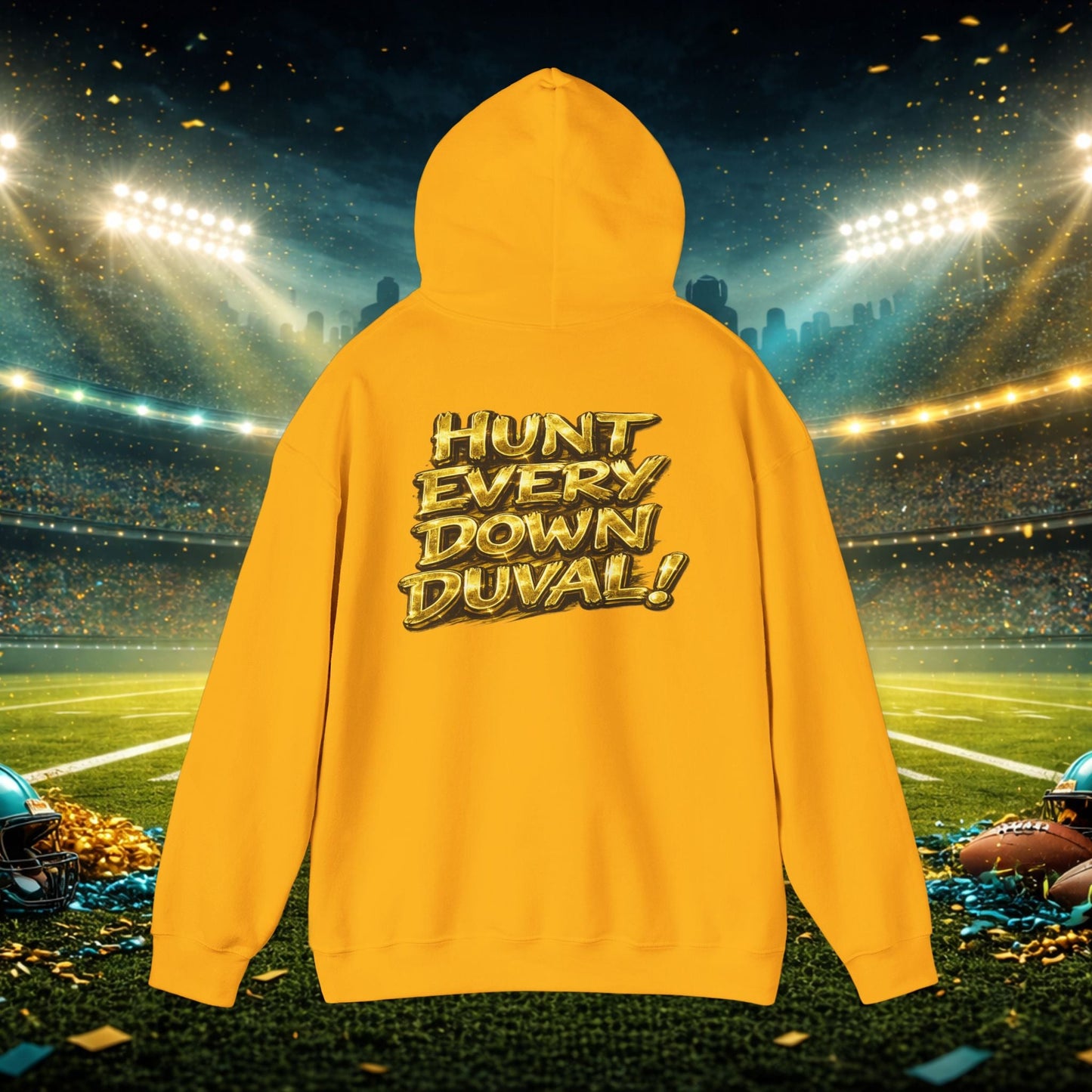 DUUUVAL Football Hoodie – "Locked In, Hunt Every Down" Team Pride Sweatshirt Printify