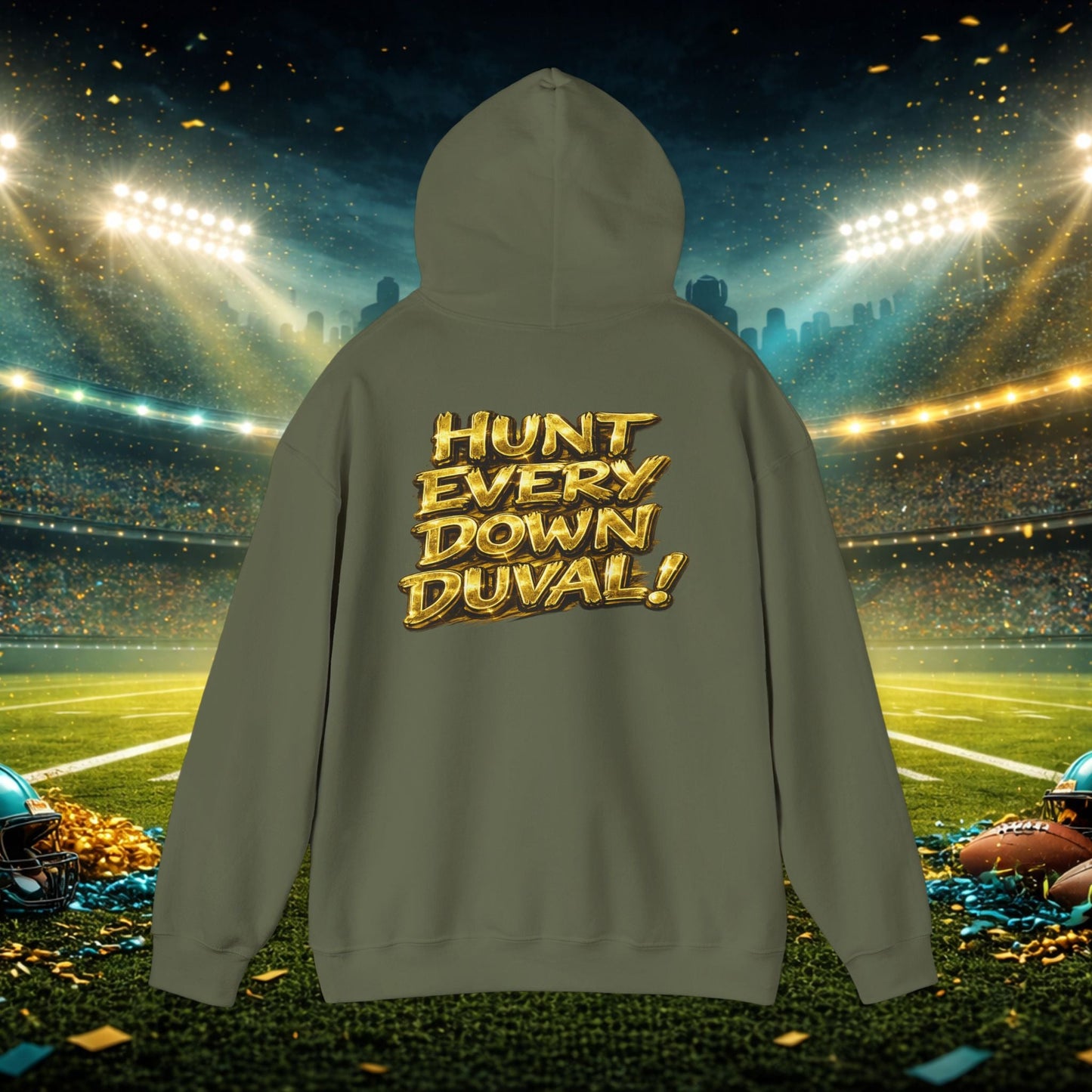 DUUUVAL Football Hoodie – "Locked In, Hunt Every Down" Team Pride Sweatshirt Printify